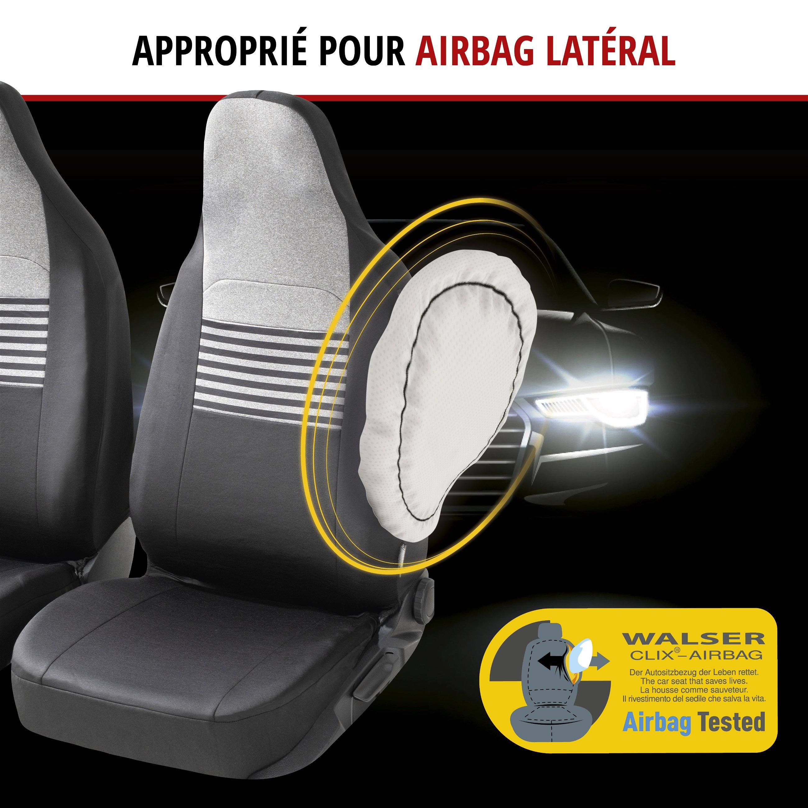 ZIPP IT Premium Housse de sièges Gordon pour deux sièges avant avec système de fermeture éclair noir/gris