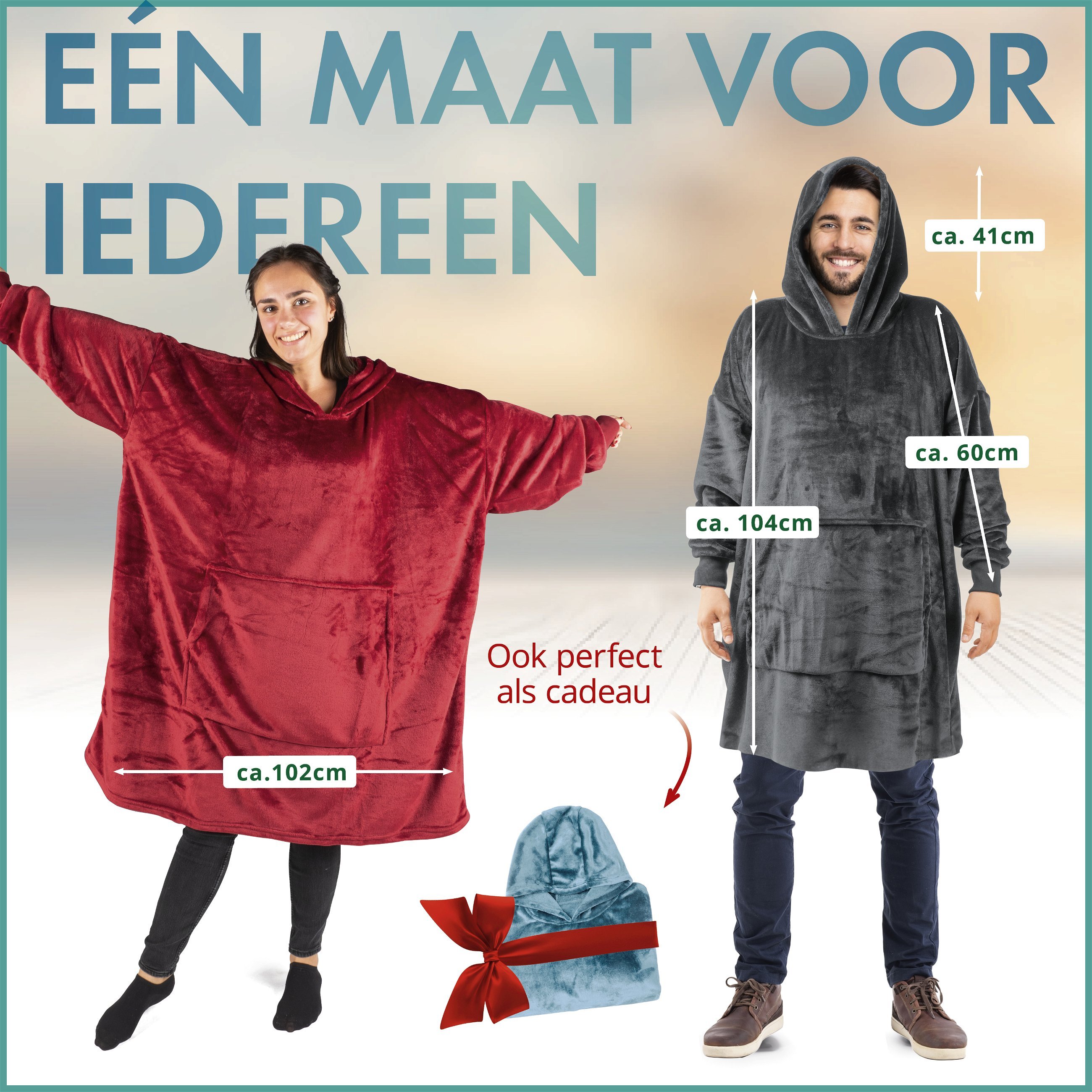 Snuggle Sweater, Hoodie Deken Snuggle, Oversize Hoodie Dames, Deken Hoodie Heren, Deken Sweater 104x102 cm blauw