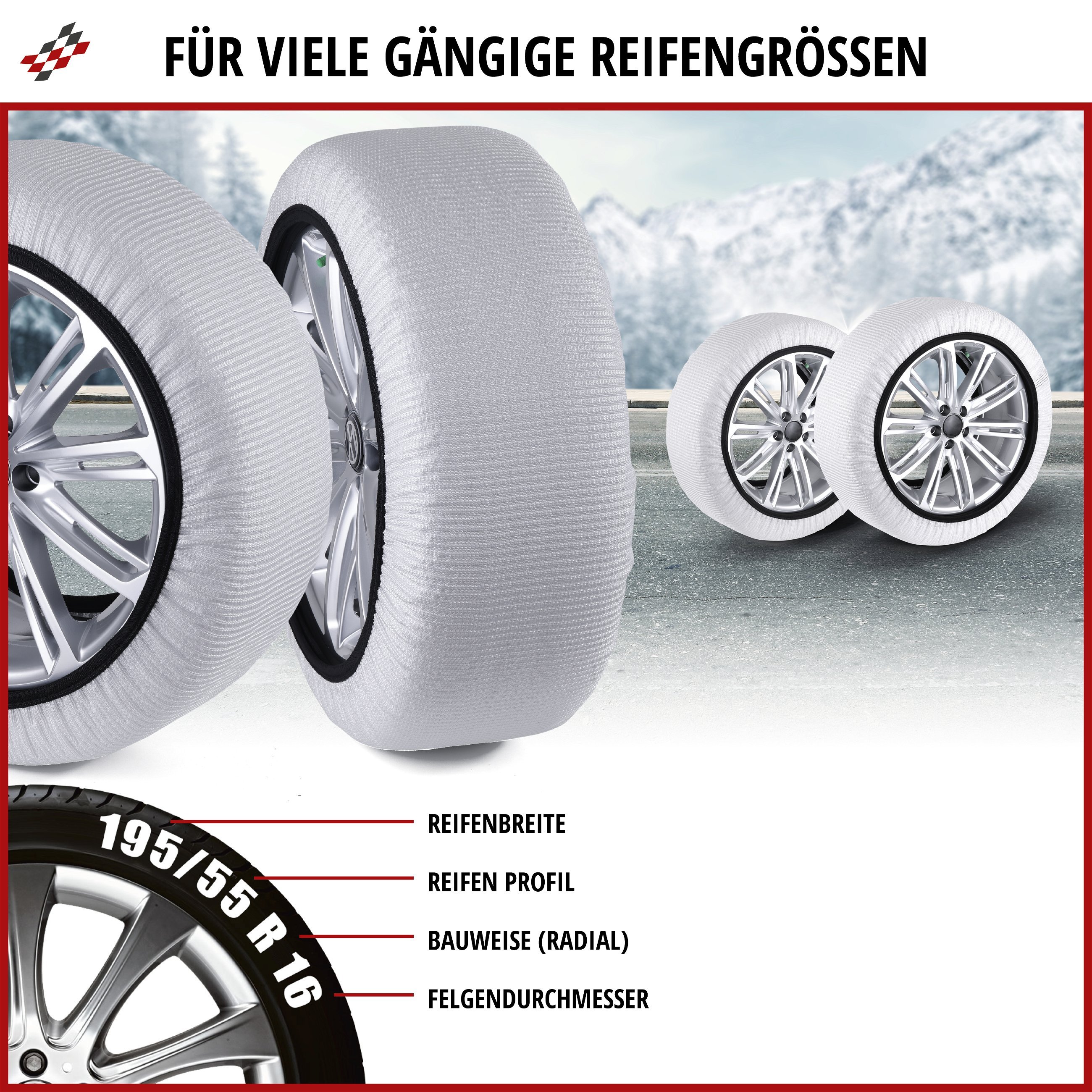 Premium Schneeketten Alternative Ultra Grip M, Textil Schneeketten, Schneesocken 2er Set weiß