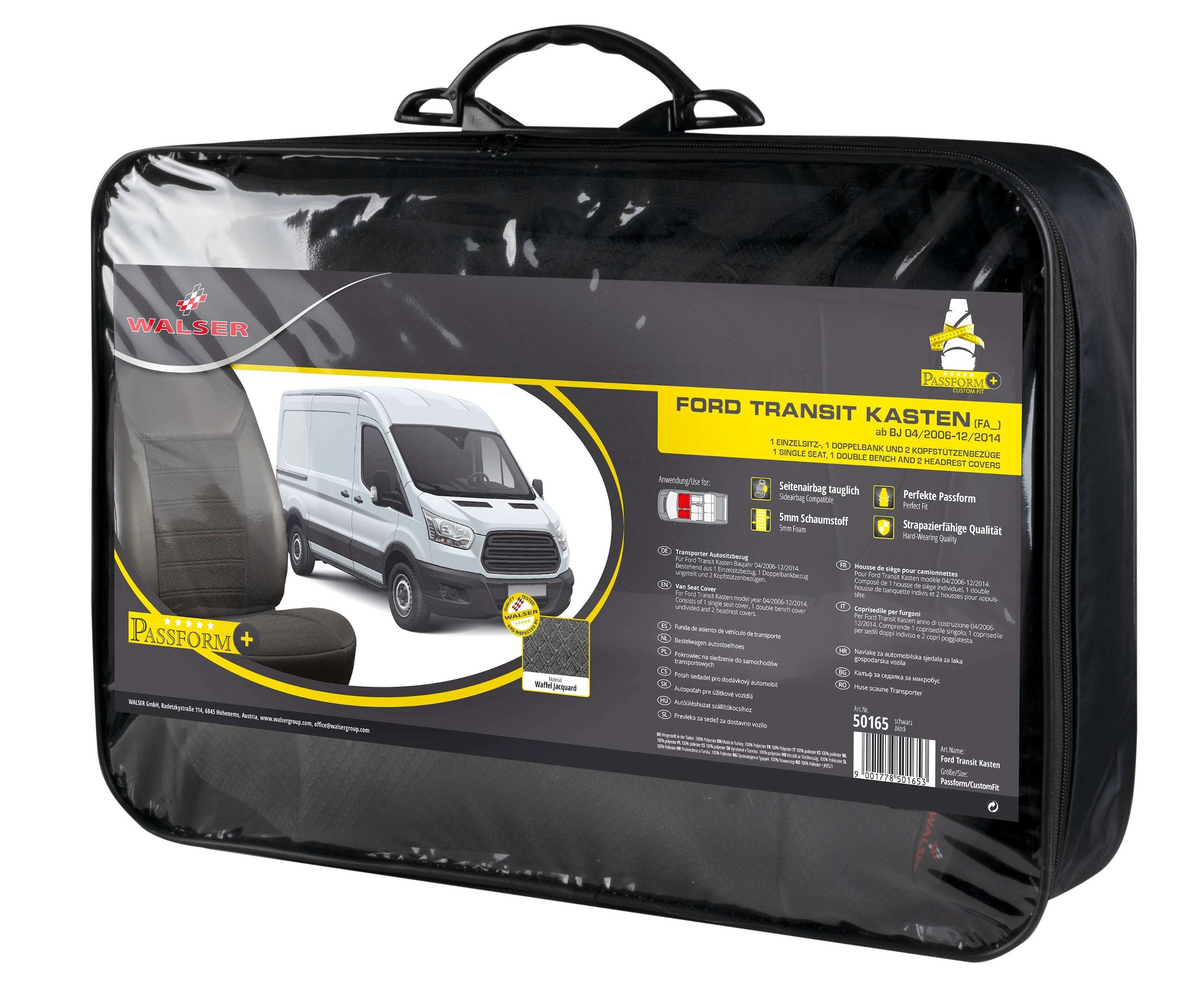 Premium Coprisedili per Ford Transit 2006-12/2014, 1 coprisedile singolo anteriore, 1 doppia copertura della panchina