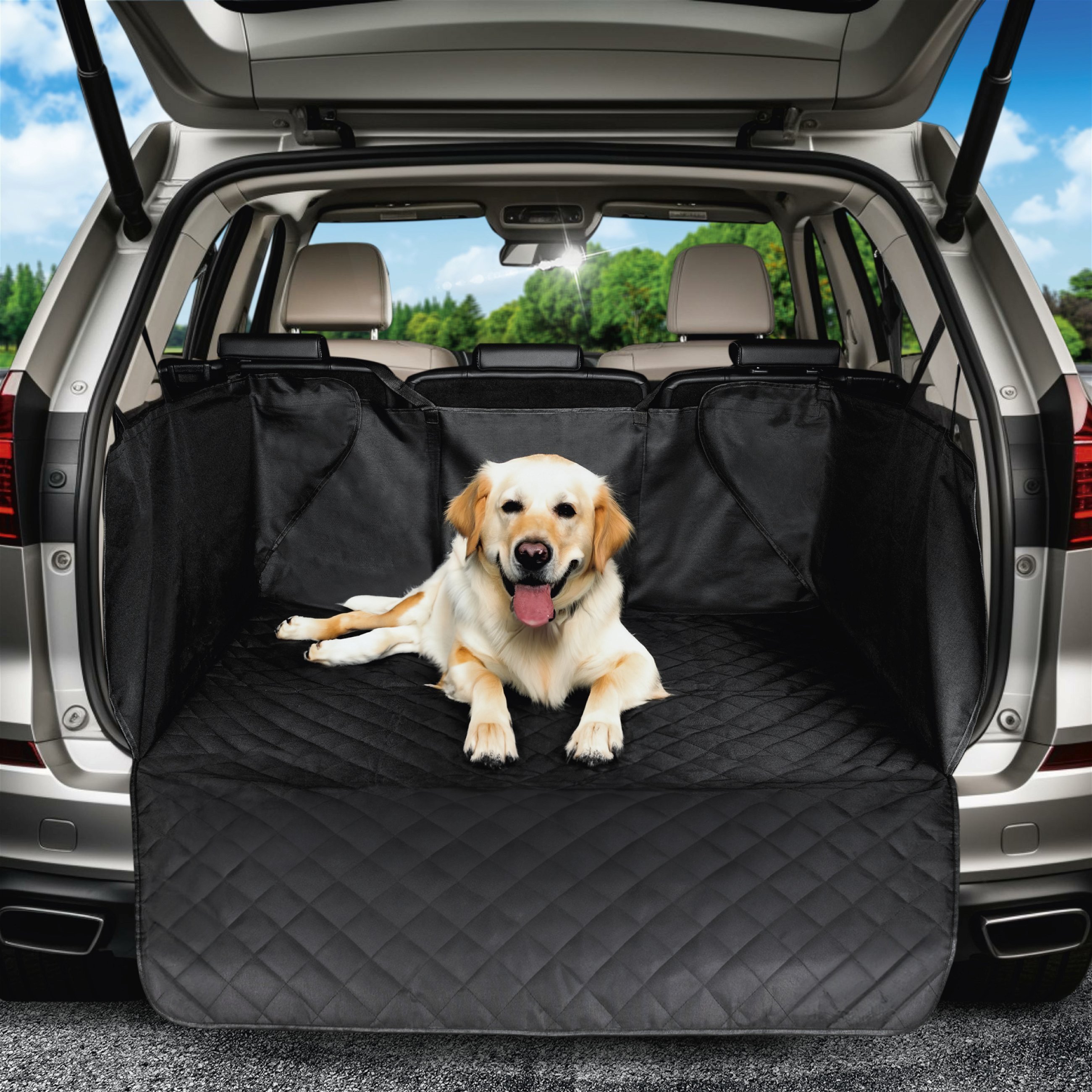 Kofferraumdecke Bello, Auto-Hundedecke, 3in1 Kofferraummatte mit Ladekantenschutz und Organizer schwarz