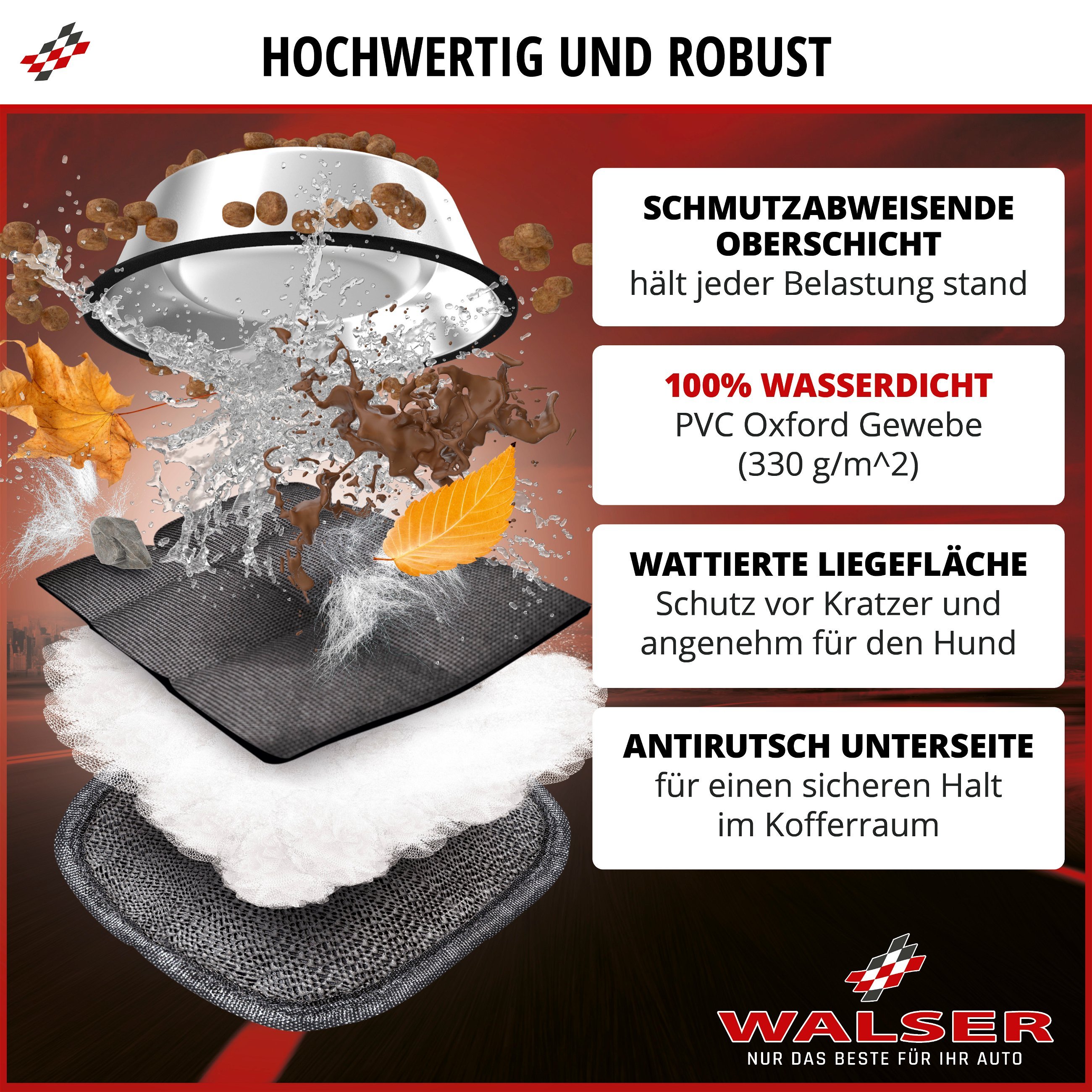 Kofferraumdecke Bello, Auto-Hundedecke, 3in1 Kofferraummatte mit Ladekantenschutz und Organizer schwarz