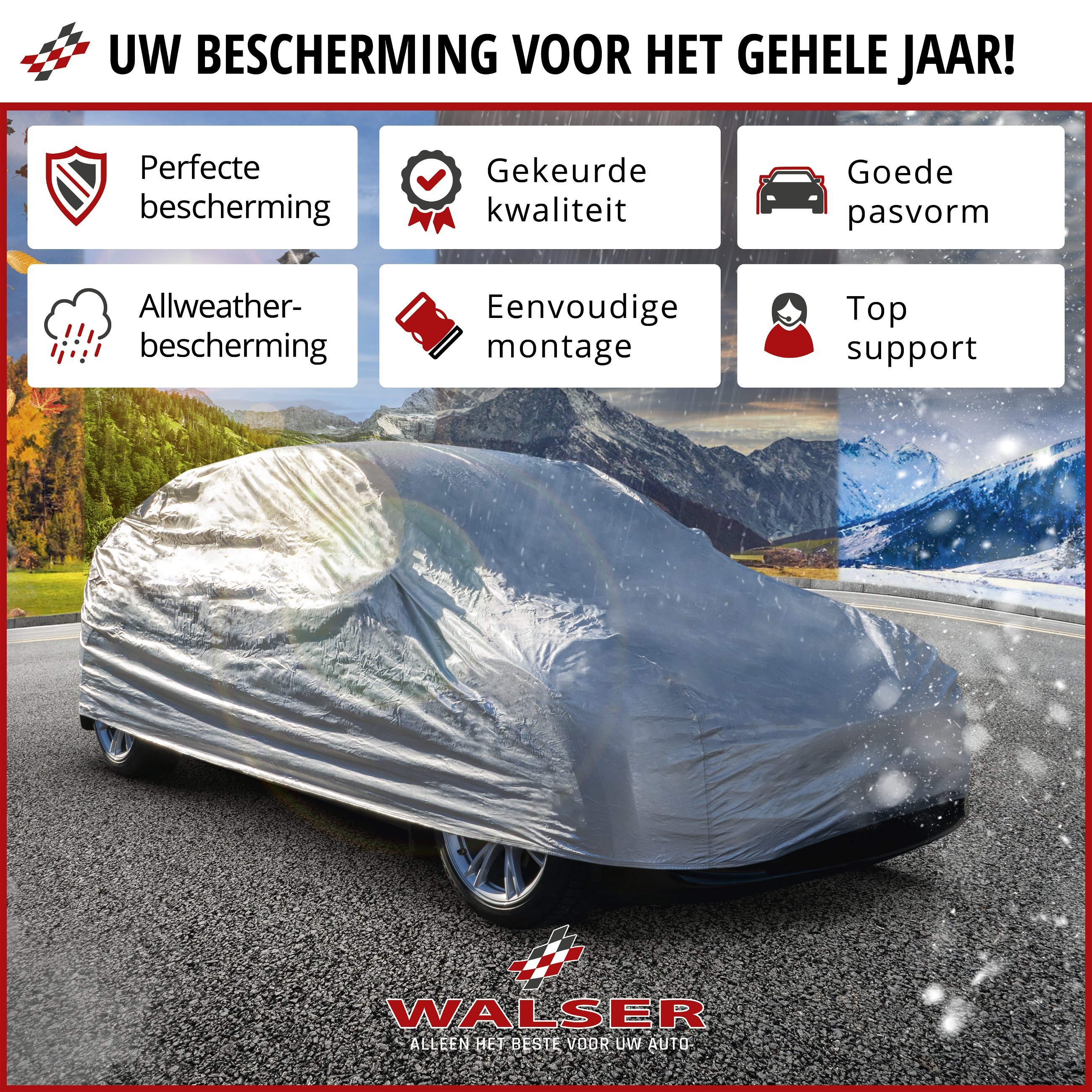 Dekzeil voor auto All Weather Basic, autozeil volledige garage Combi maat L zilver