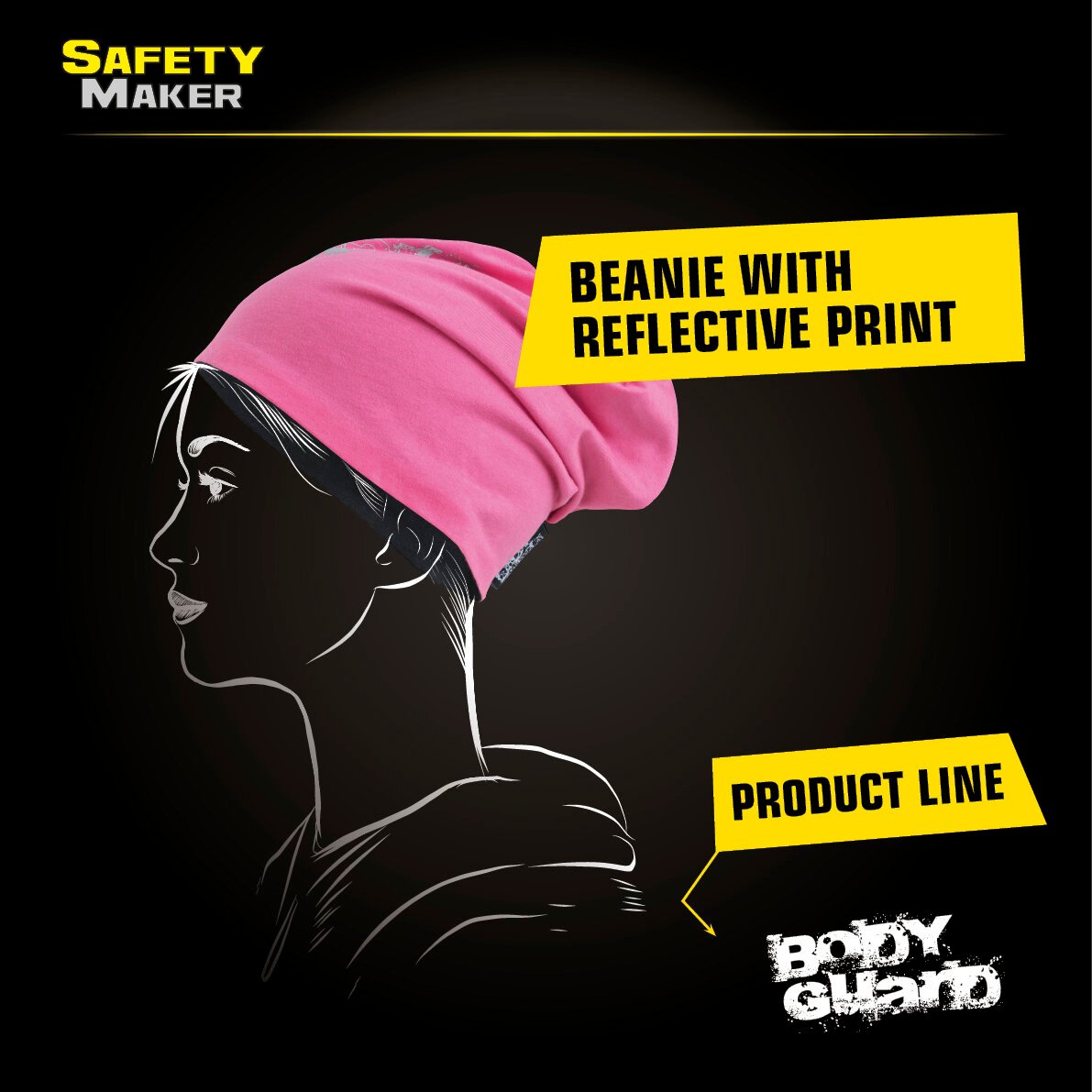 reversible beanie, cap, sports cap reflective pink-silver