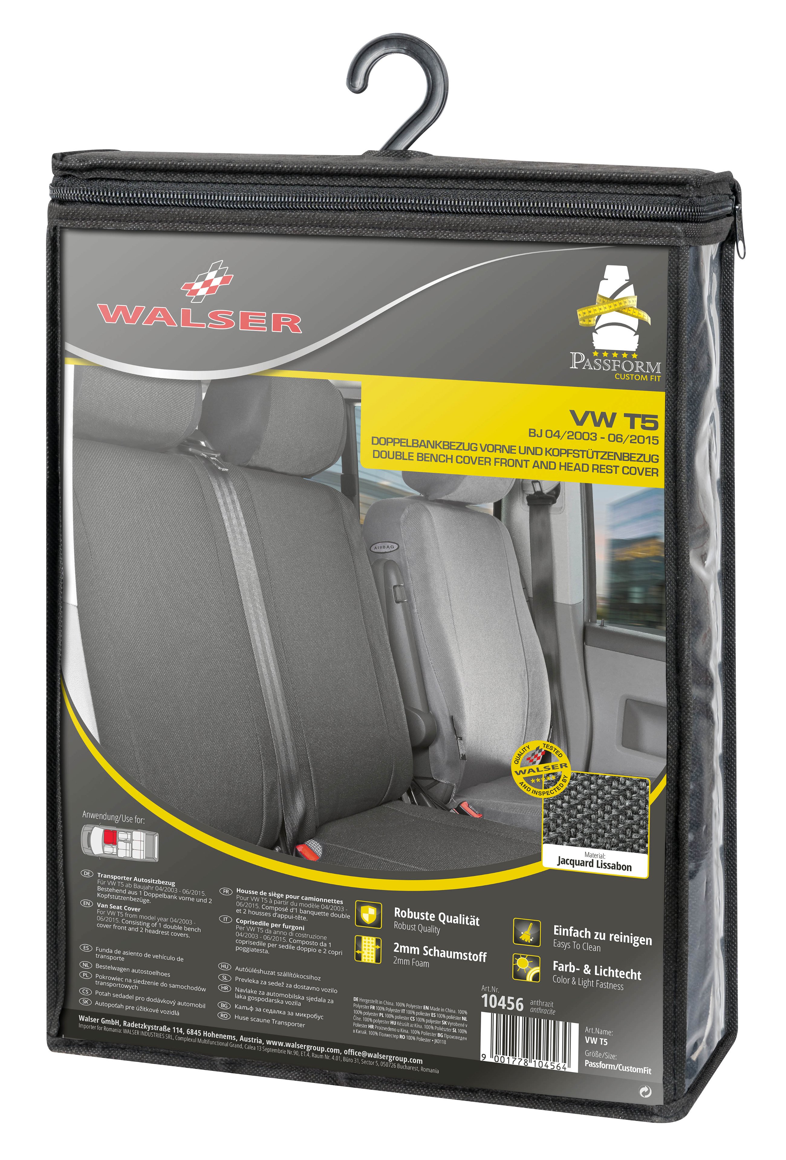 Car Seat cover Transporter made of fabric for VW T5, double bench front