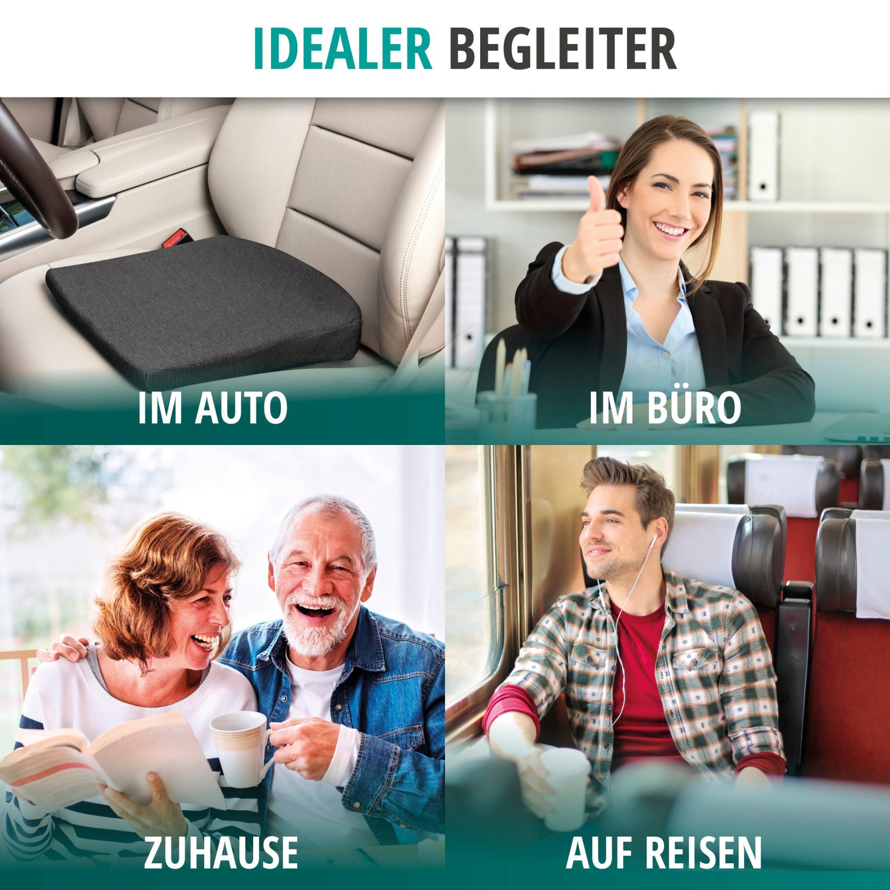 Sitzkeil Joel, Auto-Keilkissen, Sitzkissen für Auto, Büro 37x33 cm schwarz
