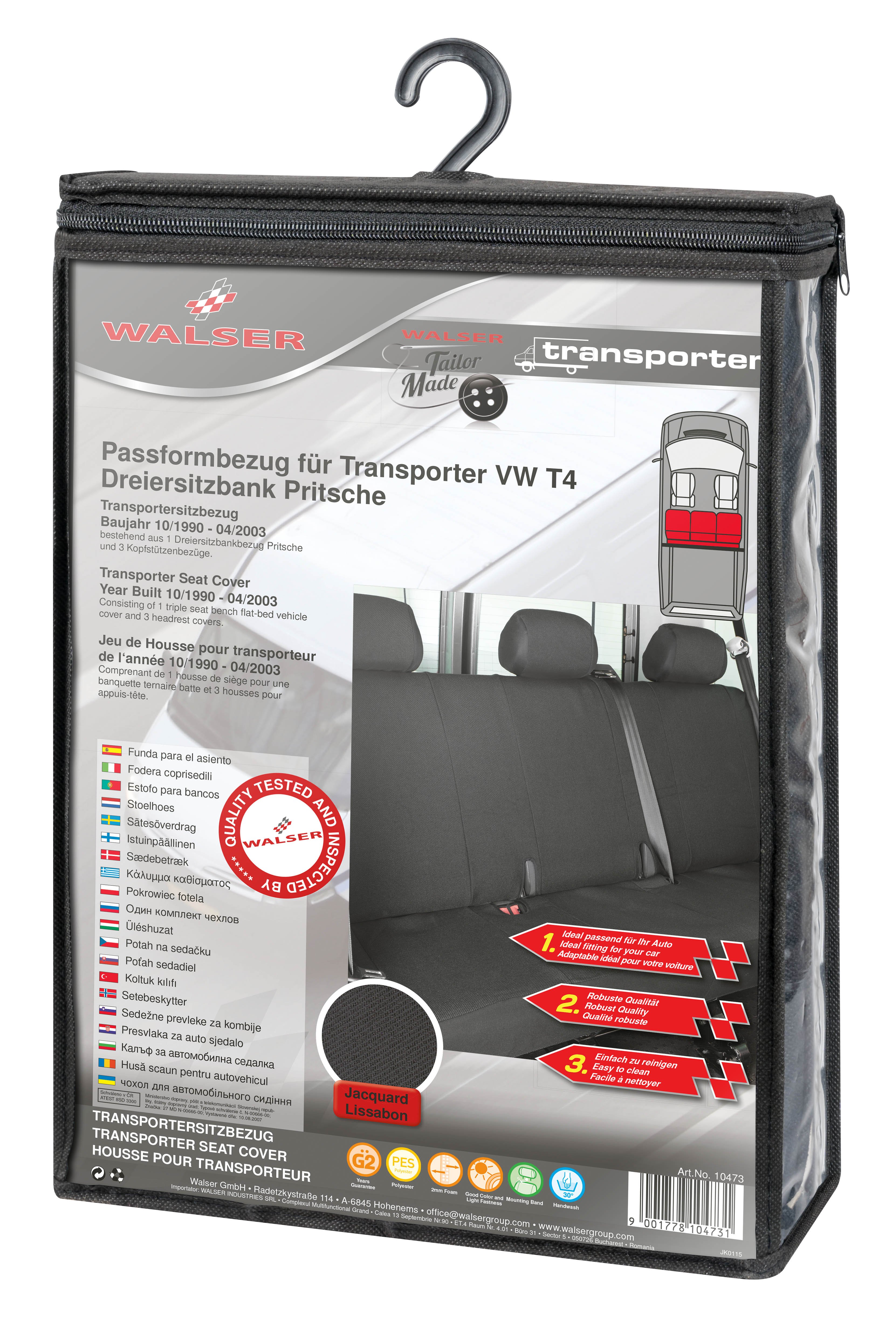 Autostoelhoes Transporter Fit van stof antraciet geschikt voor VW T4, 3er Bank Dieplader