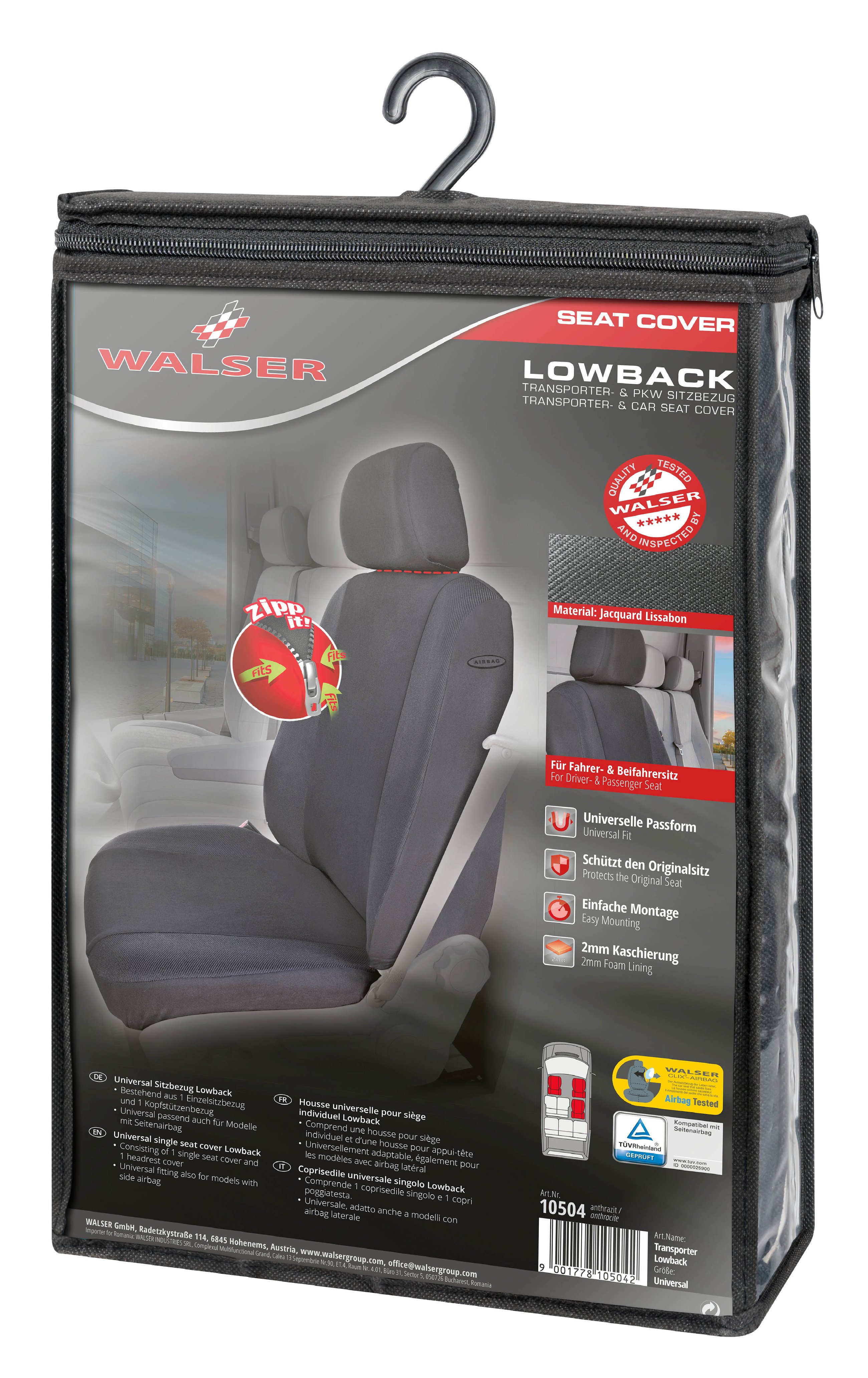 Car Seat cover Lowback with zipper
