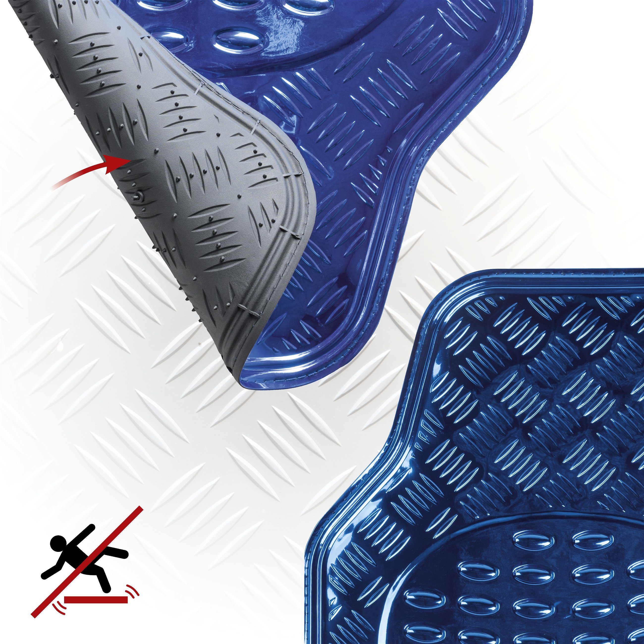 Auto Universal-Gummi-Fußmatten in ALU-Riffelblechoptik, 4-teilig, blau
