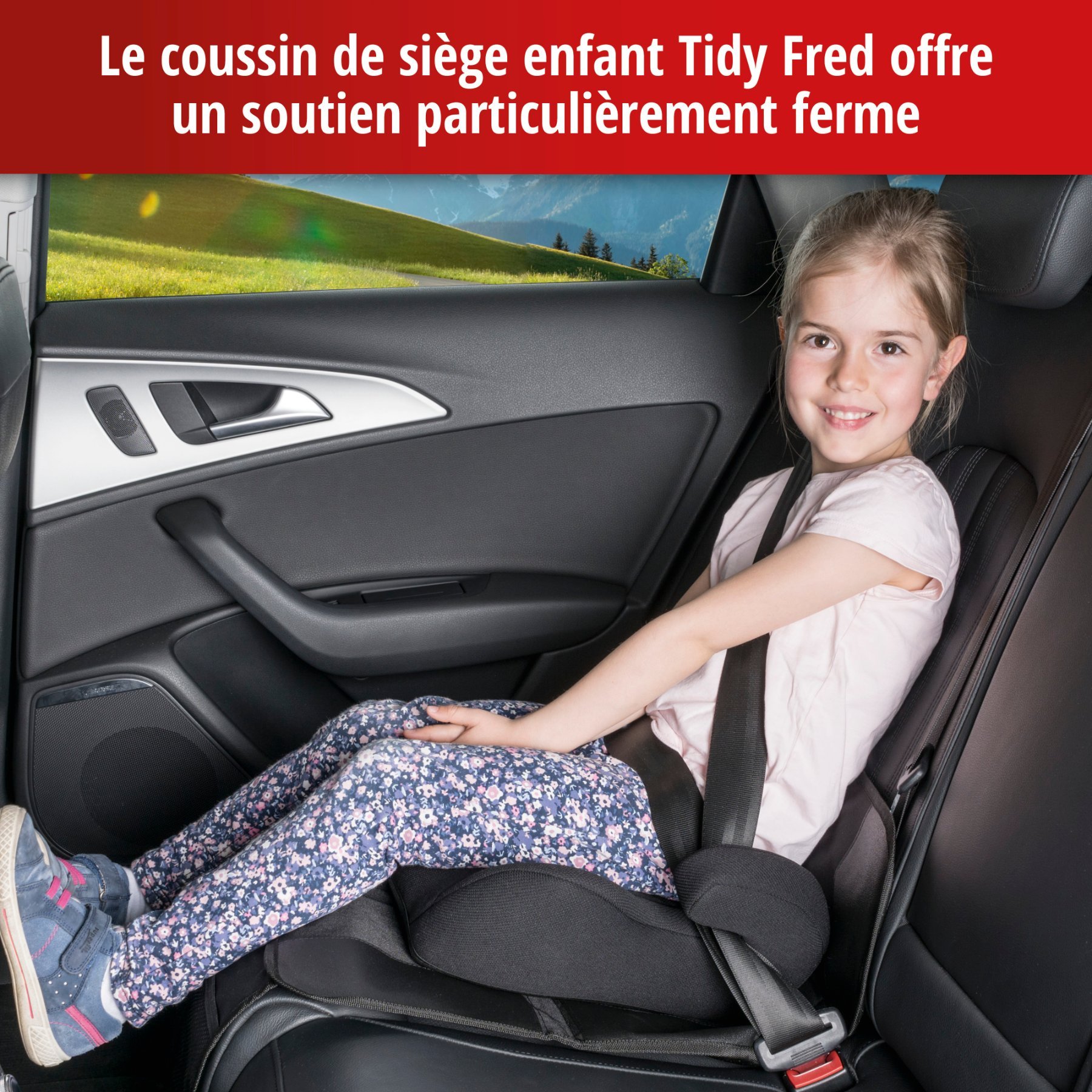 Coussin pour siège enfant Tidy Fred, tapis de protection pour siège enfant gris/noir