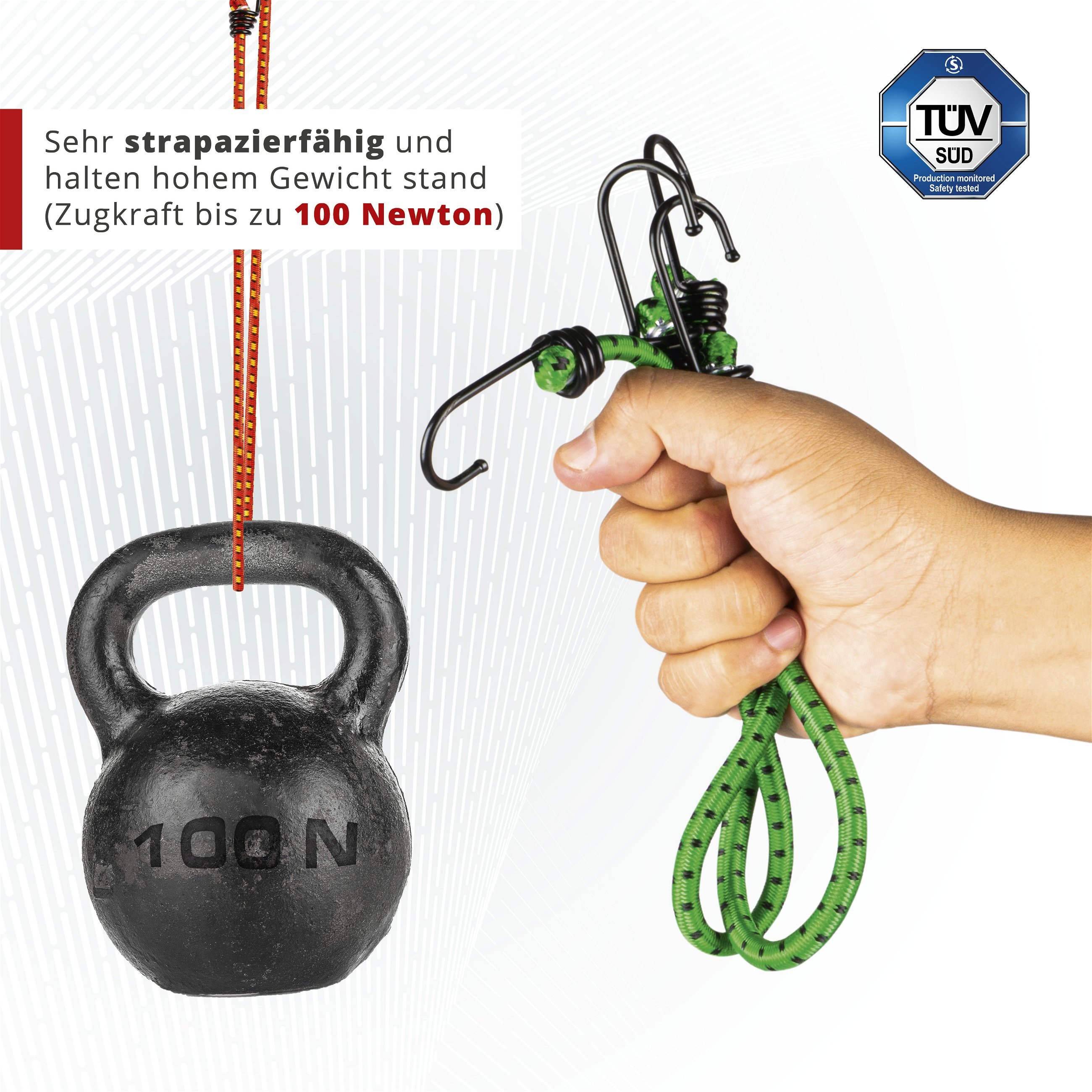 Gepäckspanner mit Haken, Spanngummi-Set, 2 Spanngurte 60 cm grün