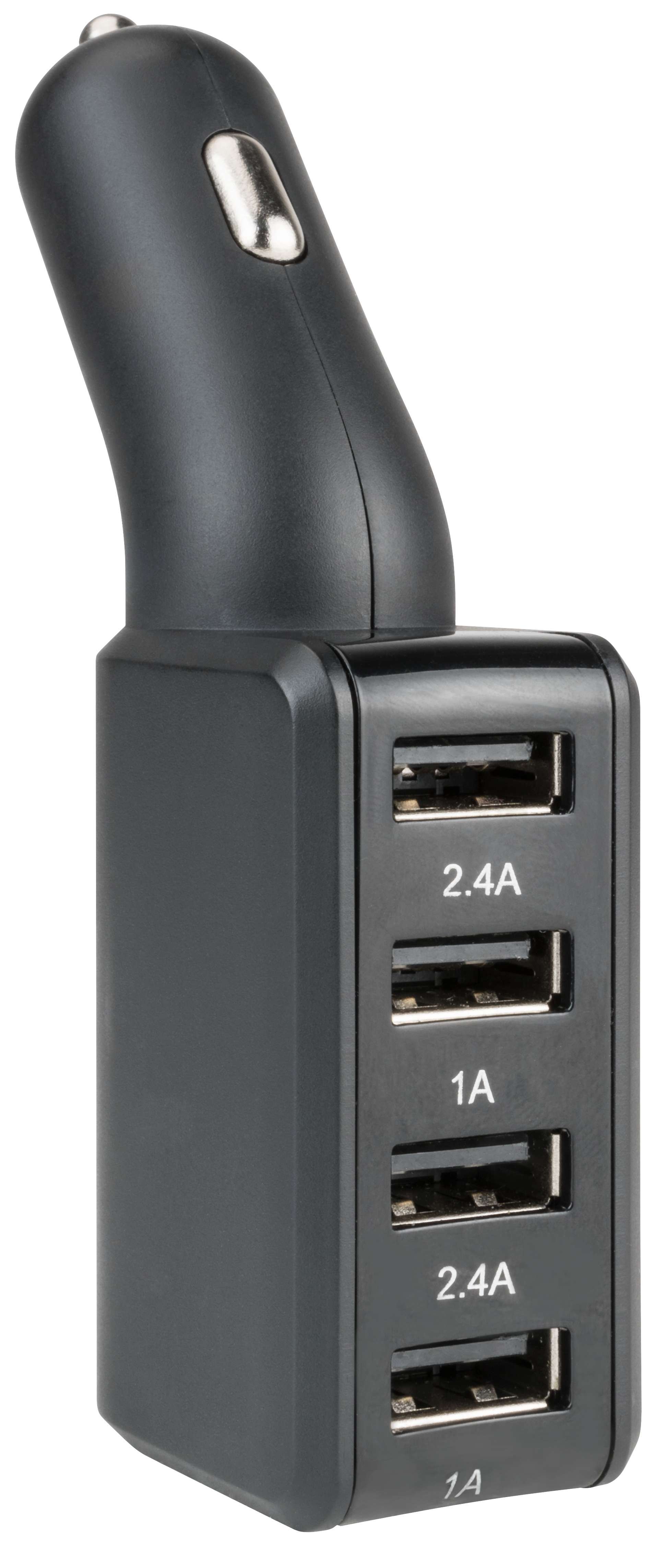 Chargeur USB 4 ports pour voiture - Adaptateur 12/24V en noir