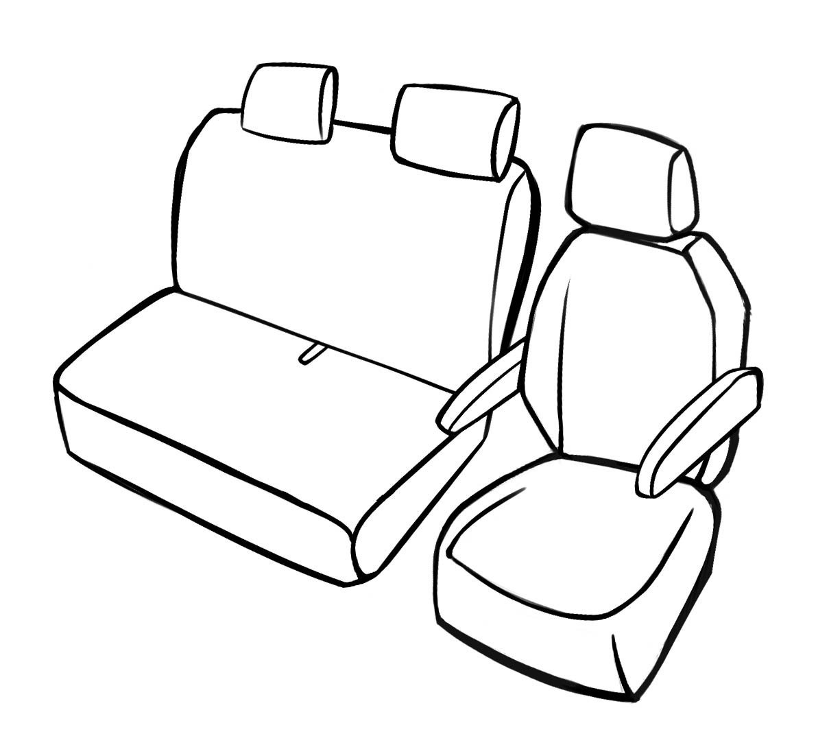 Premium Seat Cover for VW T5 2003 - 2015, 1 single seat cover front, 1 double bench cover
