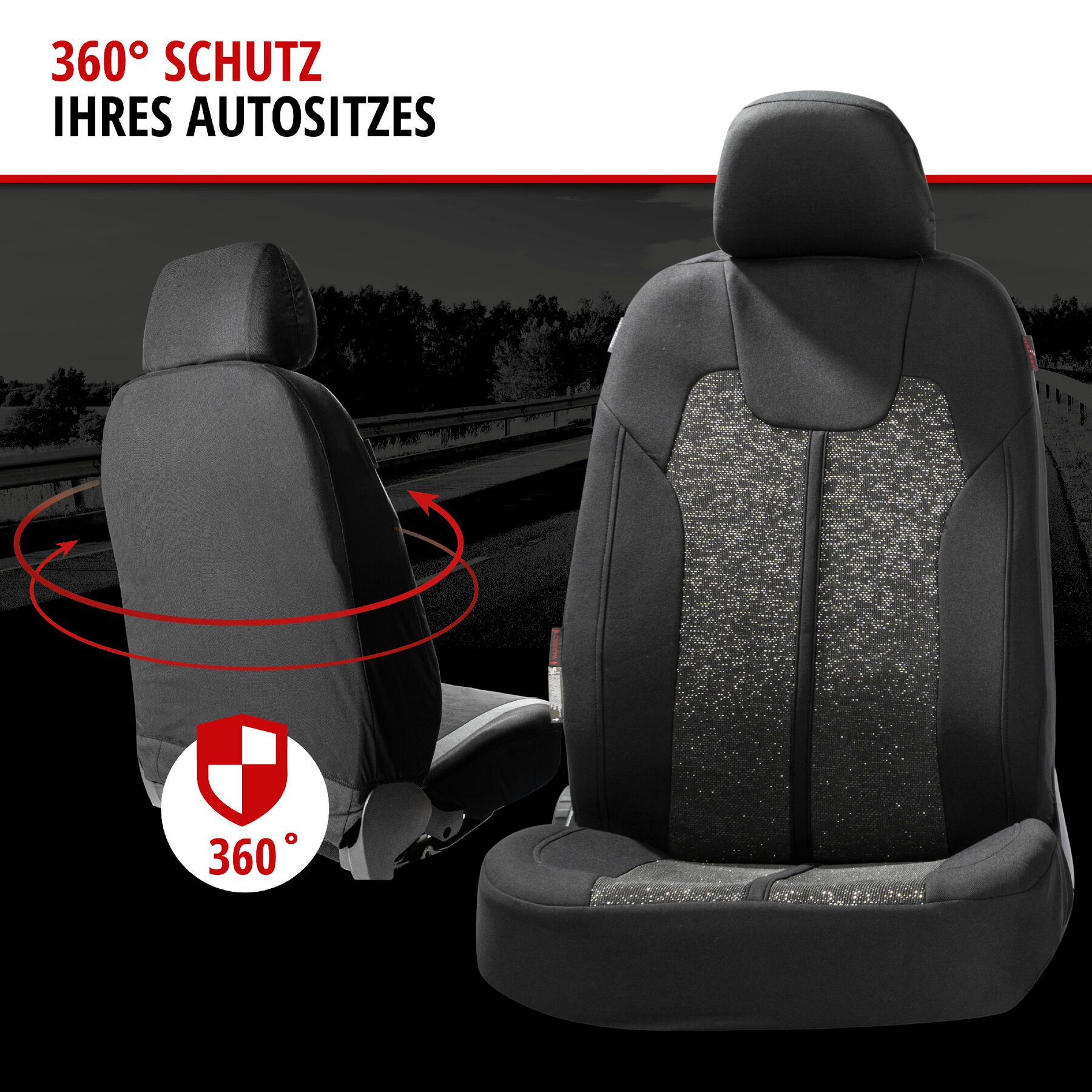 ZIPP IT Autositzbezüge Corso für zwei Vordersitze mit Reißverschluss-System schwarz/silber
