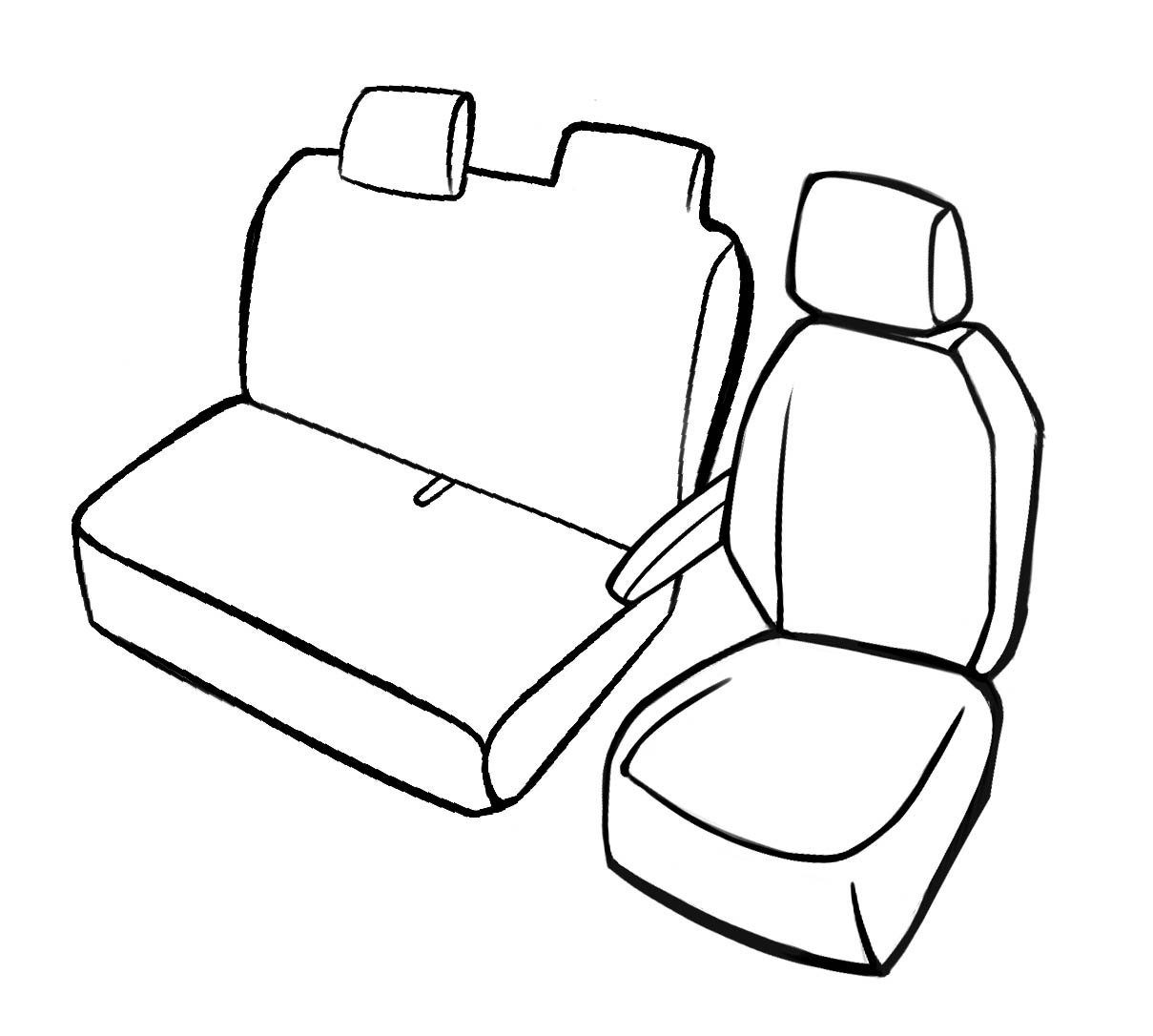 Premium Autostoelbekleding compatibel met VW T4 1990-2004, 1 enkel stoelbekleding front + Armsteunbeschermer, 1 Dubbele bankhoes