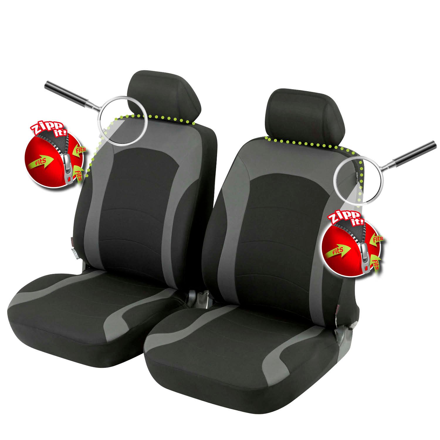 ZIPP IT Premium Inde Autositzbezüge für zwei Vordersitze mit Reissverschluss System