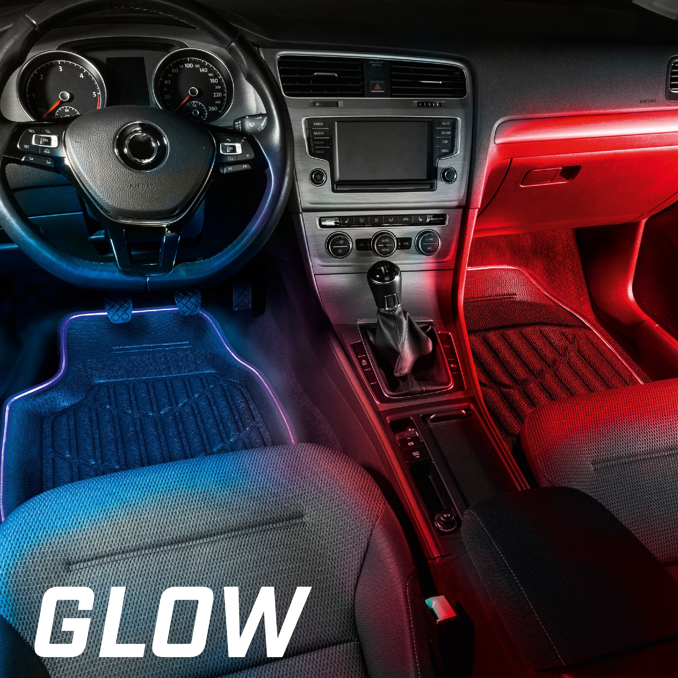 Tapis en caoutchouc LED Glow avec sélection des couleurs, diverses fonctions d'éclairage et télécommande pour un éclairage d'ambiance