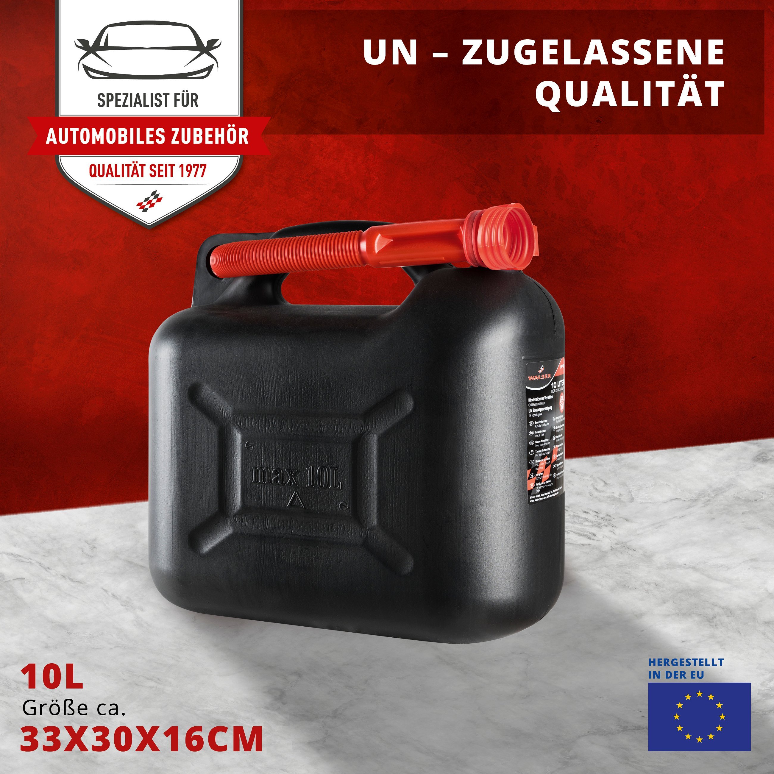 Benzinkanister 10 Liter - UN-geprüft mit Sicherheitsverschluss