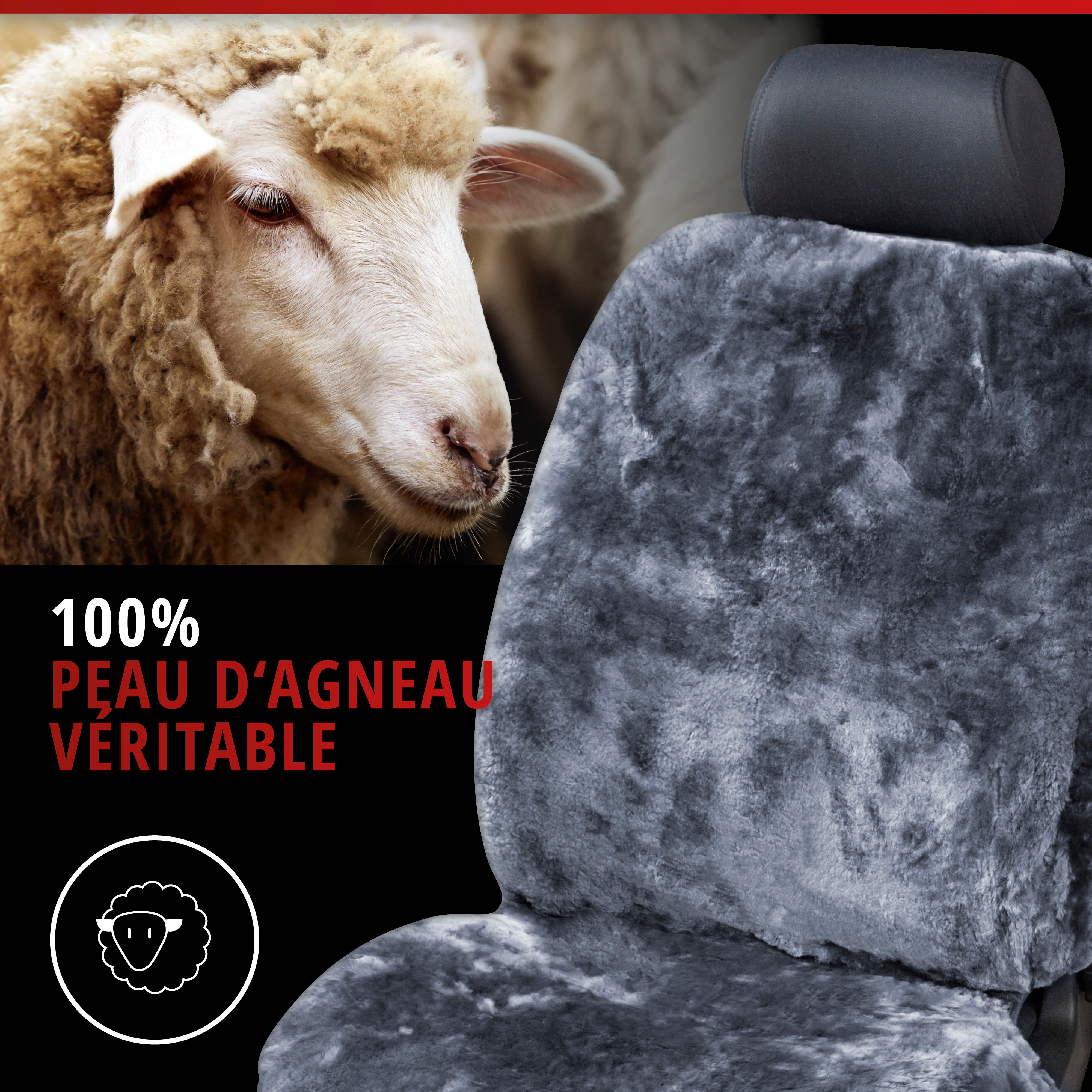 Housse de siège en peau d'agneau anthracite avec système informatique ZIPP