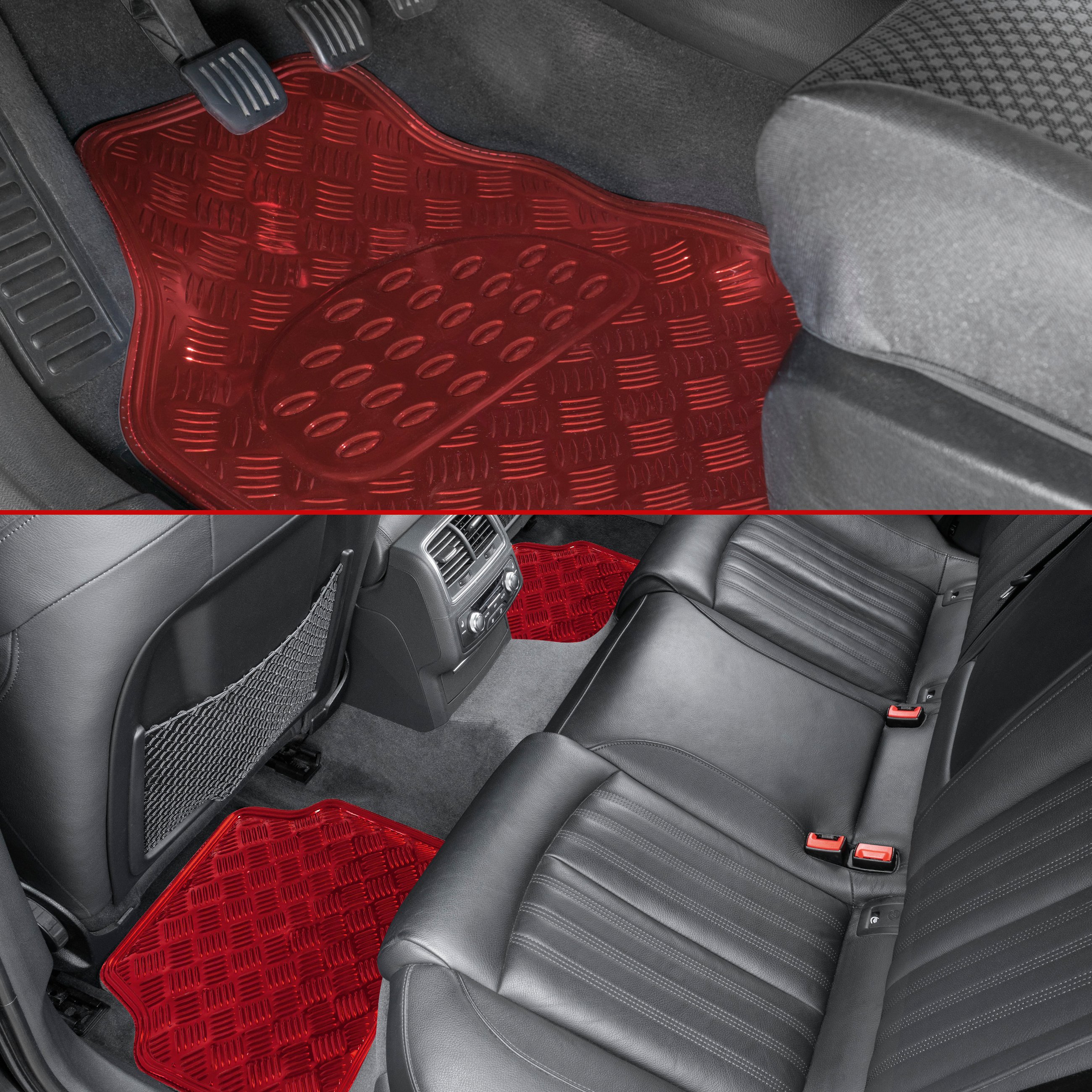 Tapis de voiture en caoutchouc Plaque de contrôle métallique look rouge maxi