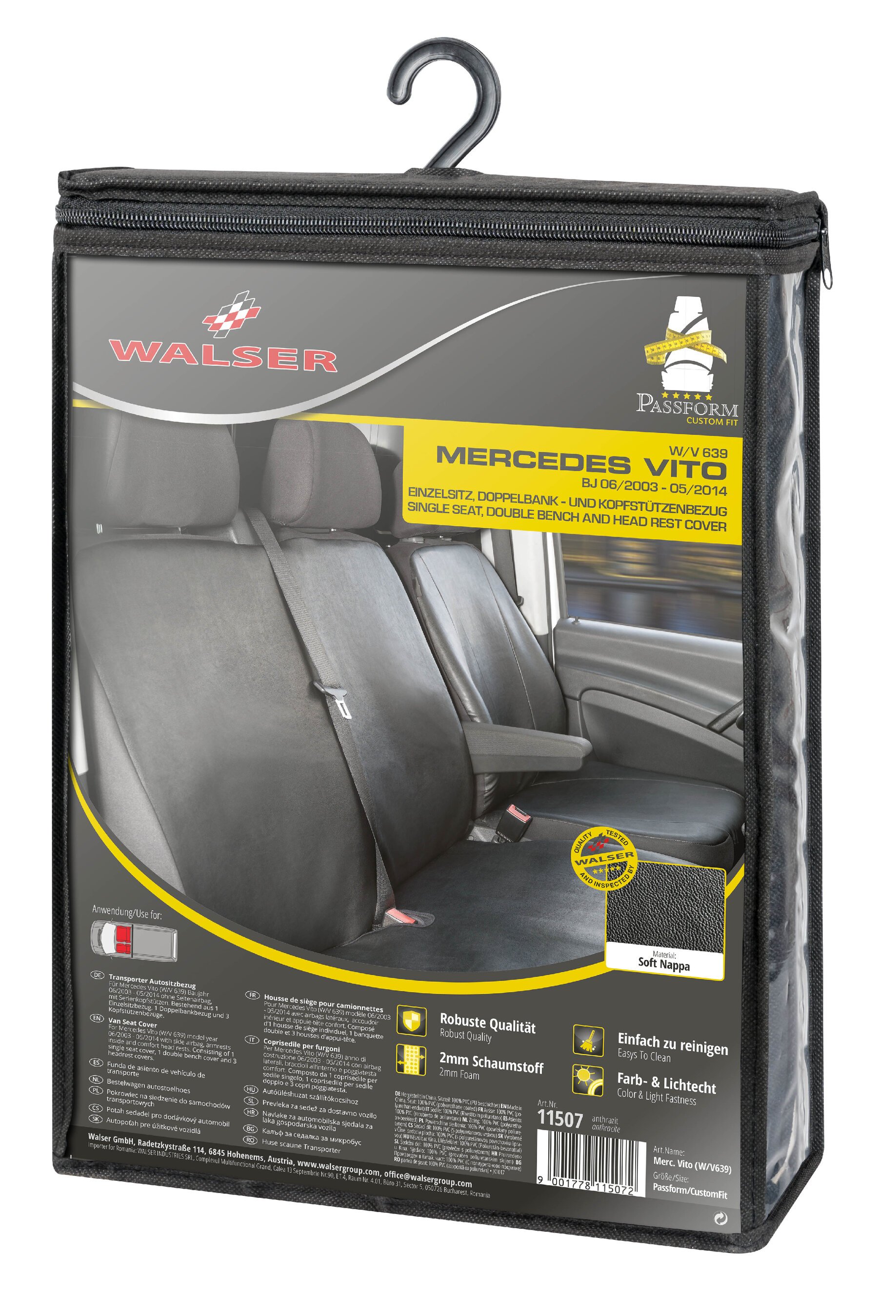 Seat cover made of imitation leather for Mercedes-Benz Viano/Vito, single seat with armrest and double bench