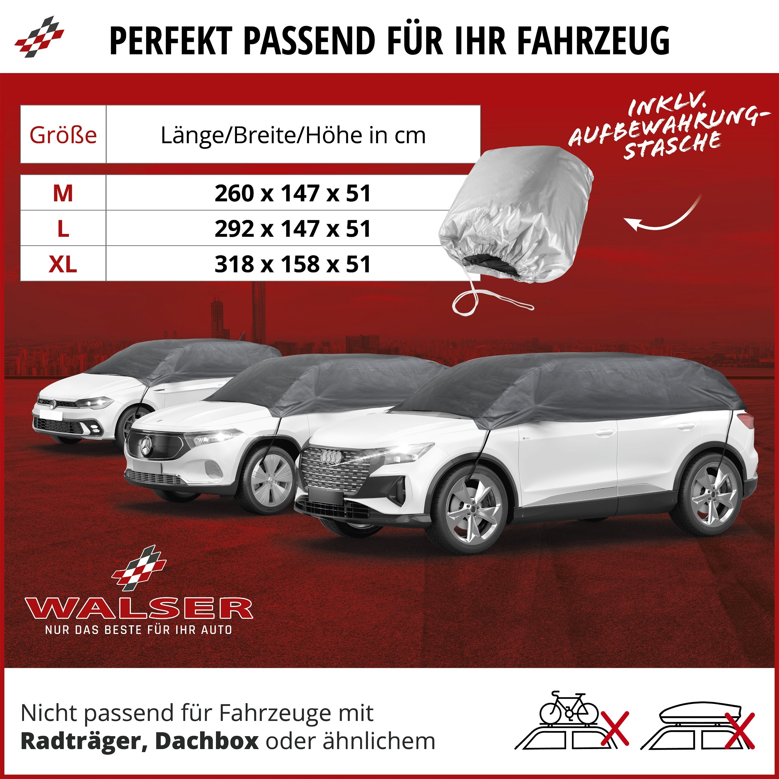 Abdeckplane Auto All Weather Basic, Autoplane Halbgarage Größe M, Autoabdeckung grau