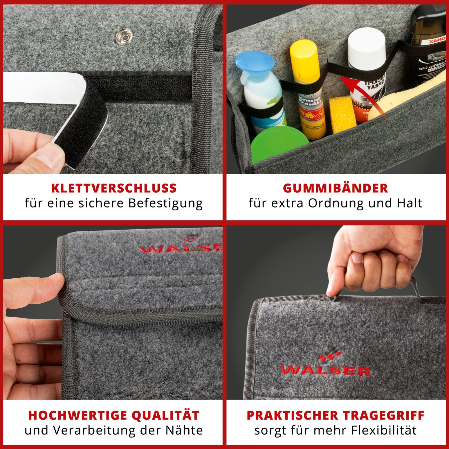 Kofferraumtasche Toolbag Größe L, Auto-Aufbewahrungstasche grau 50x16x21 cm