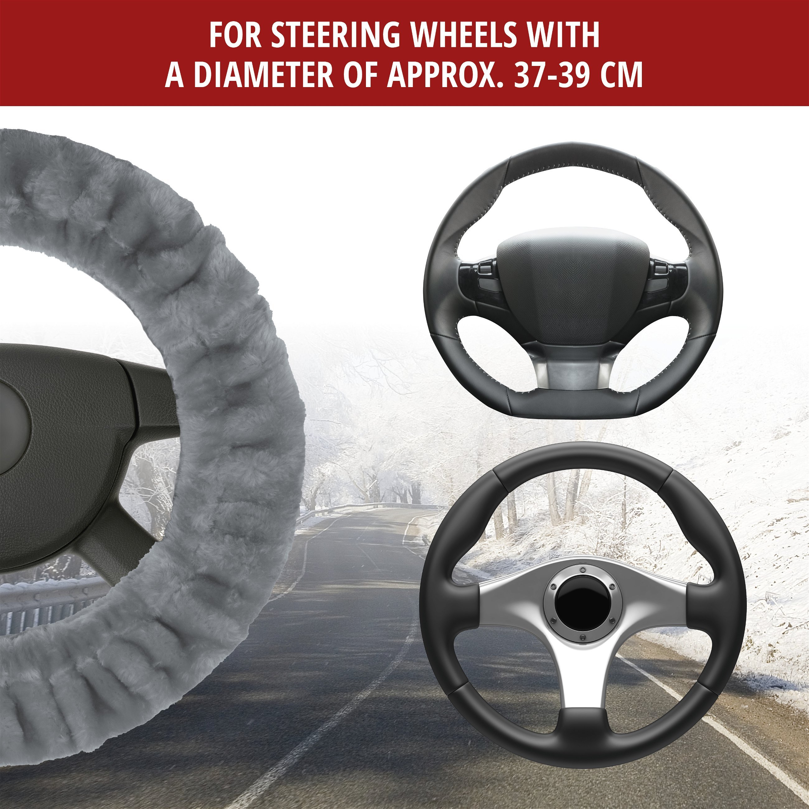 Steering wheel cover Teddy Plush faux fur vegan silver