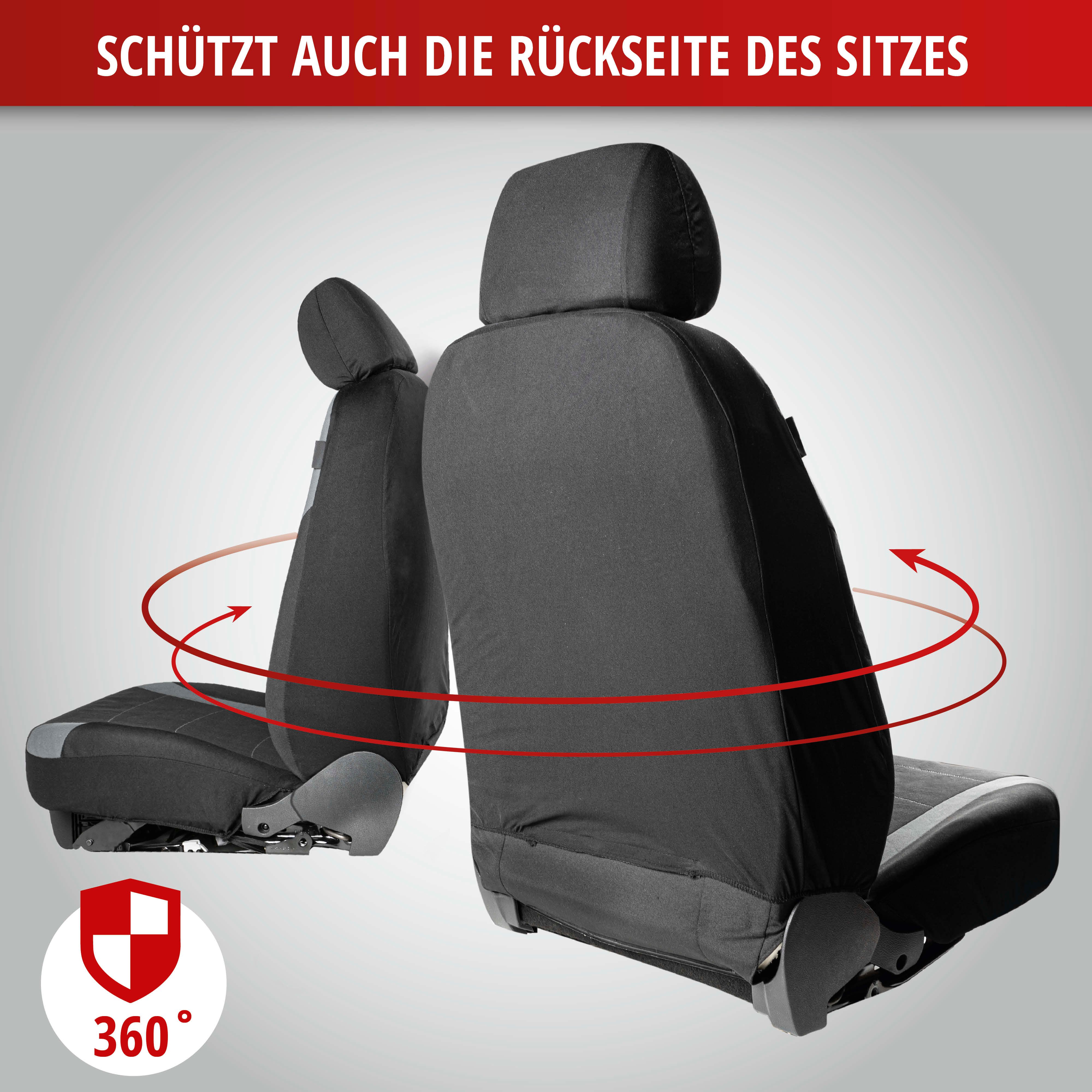 Autositzbezug ZIPP-IT Premium Inde, PKW-Schonbezüge für 2 Vordersitze mit Reißverschluss-System schwarz/grau