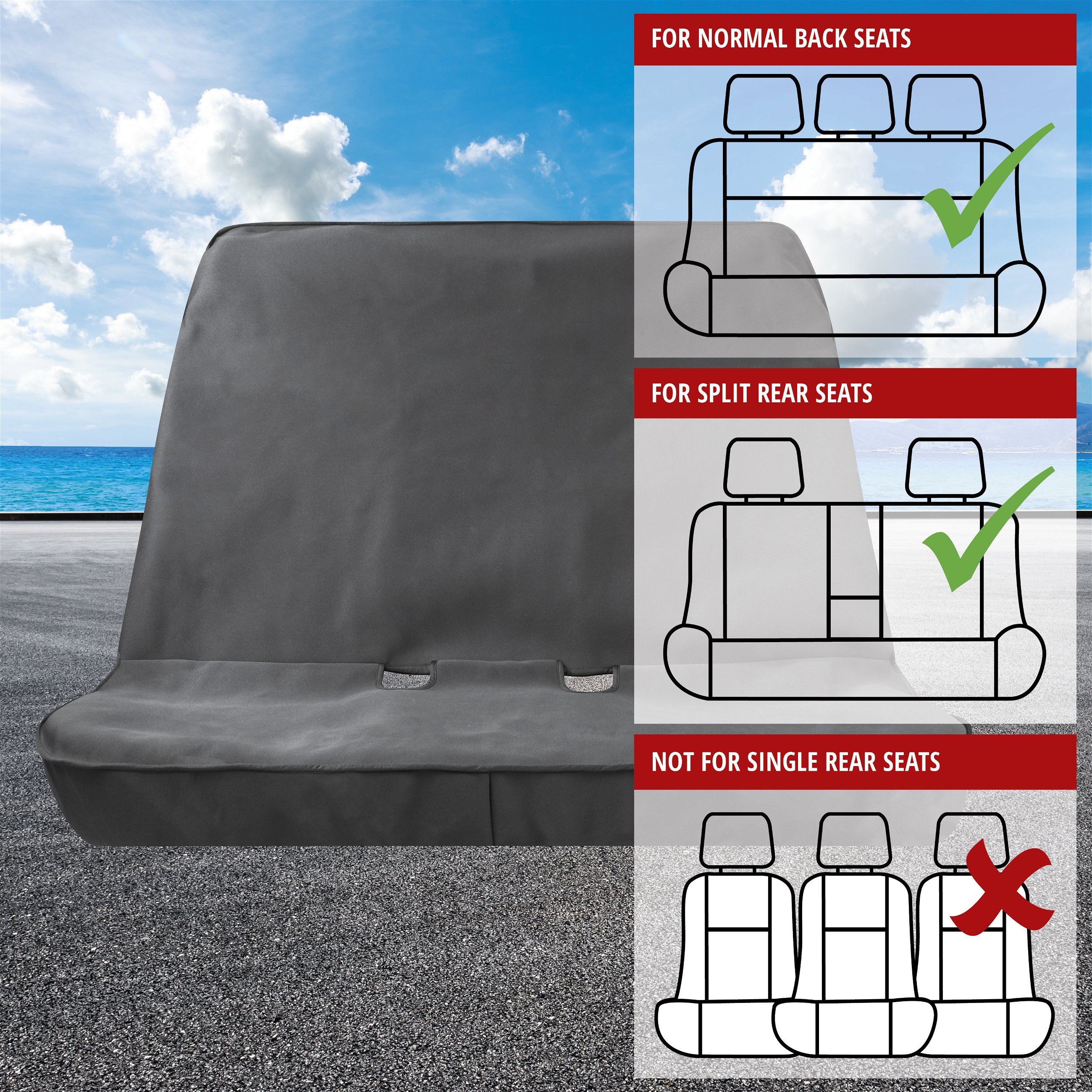 Car seat cover neoprene for back seat, black