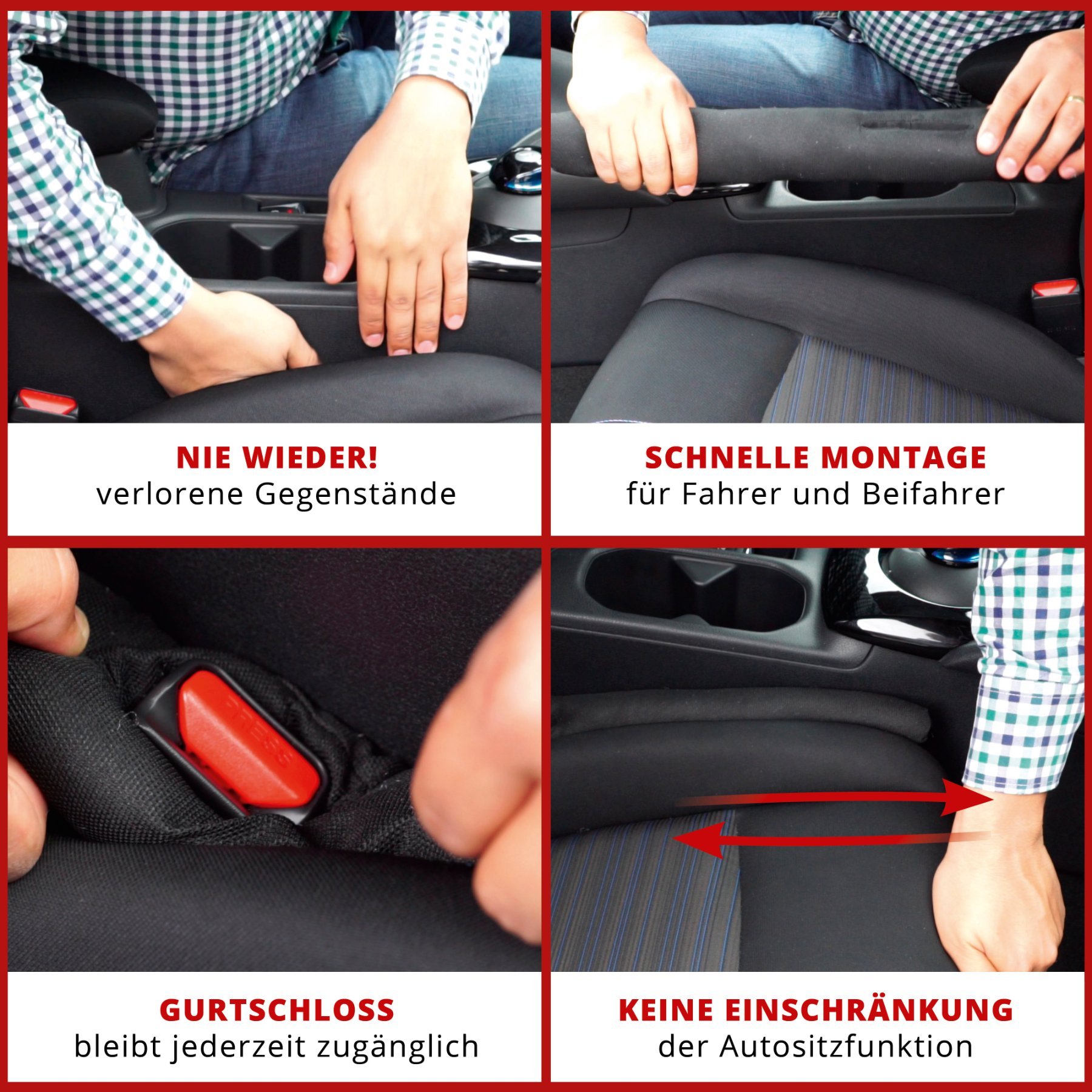 Autositz Lückenfüller AntiDrop - 2 Stück - Schließt die Lücke zwischen Sitz und Mittelkonsole