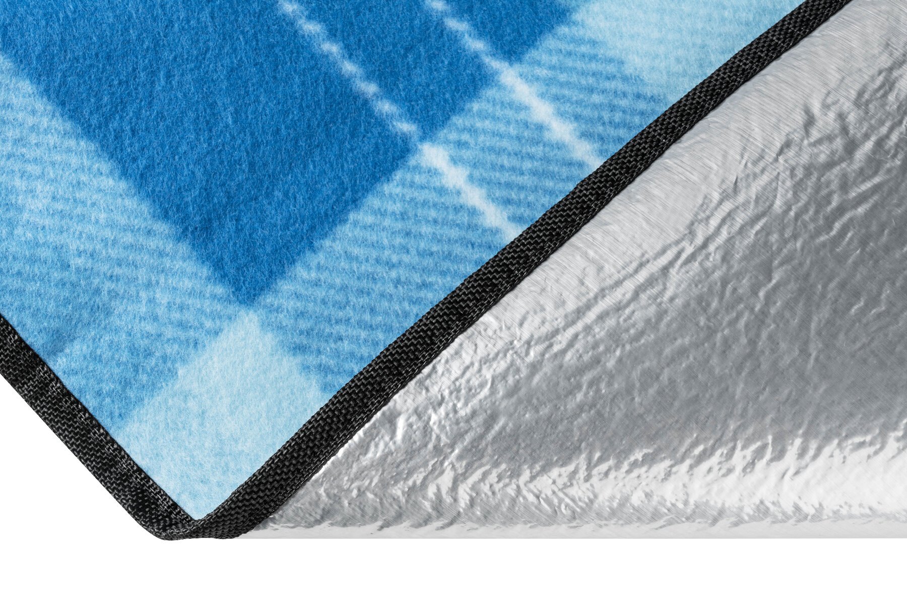 Travel blanket with aluminium back blue/white check 200x200cm