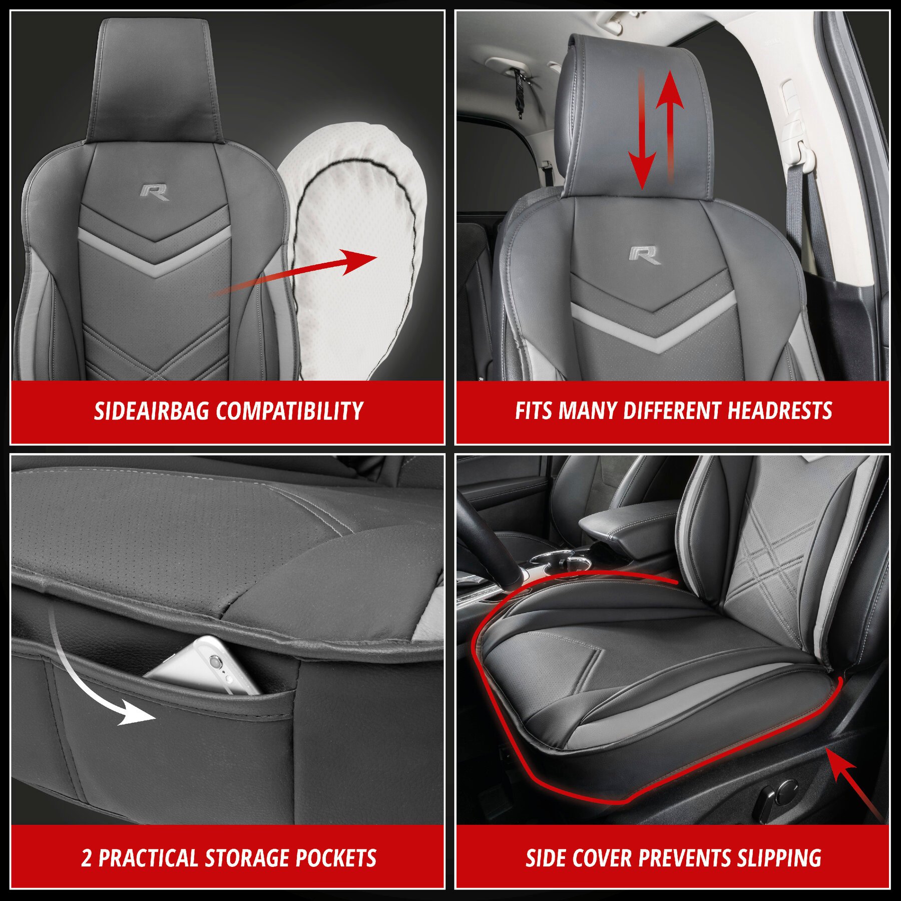 Rey car seat cushion in black-grey