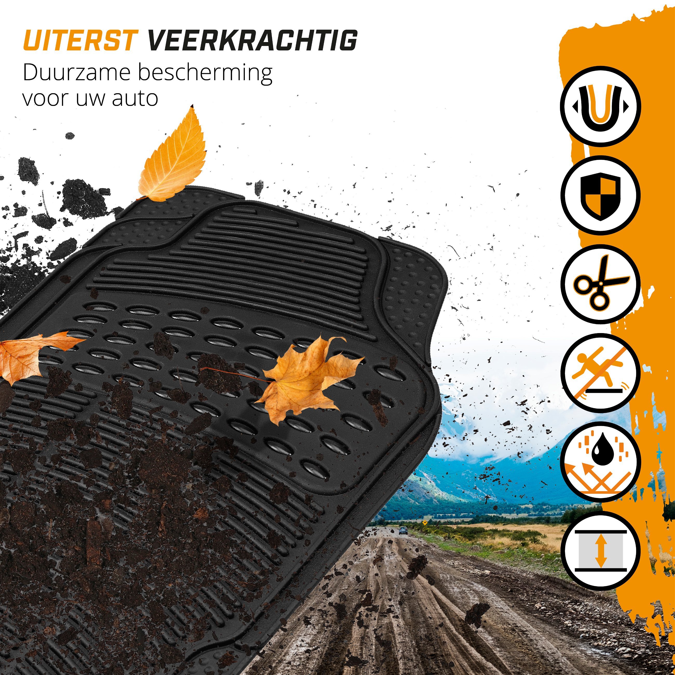 Universele auto rubber matten set Spartakus 4-delige op maat gesneden vloermatten voor auto's zwart 28036