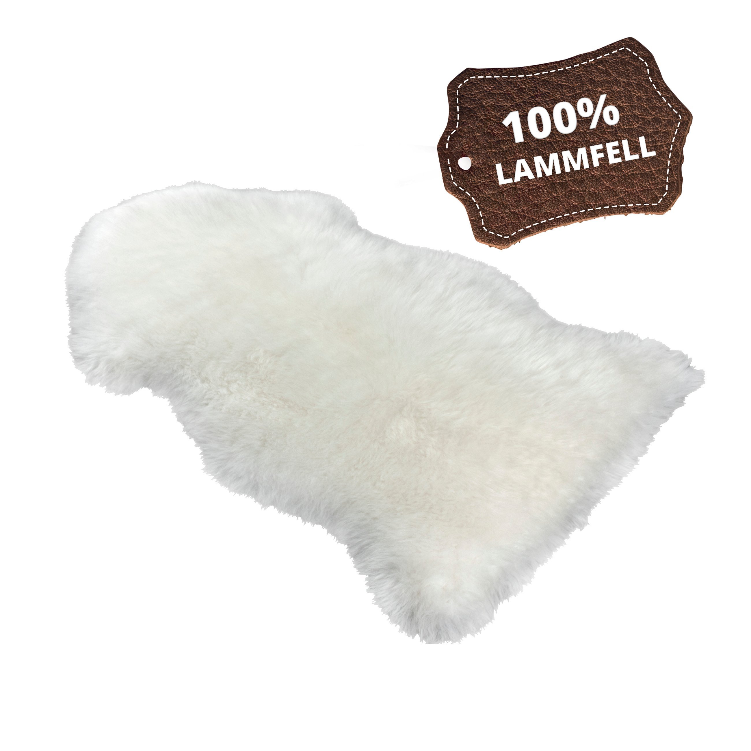 Lambskin rug Blake white 80-90cm made of 100% natural lambskin, wool height 50mm, ideal in living room & bedroom