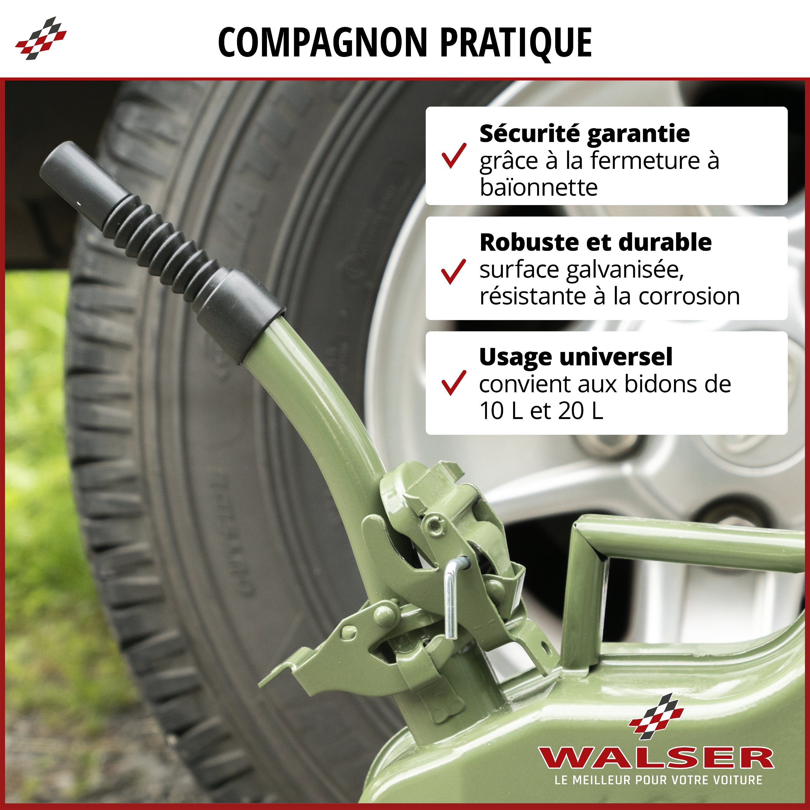 Bec verseur pour bidon d'essence, bec verseur pour bidon vert olive 25 cm