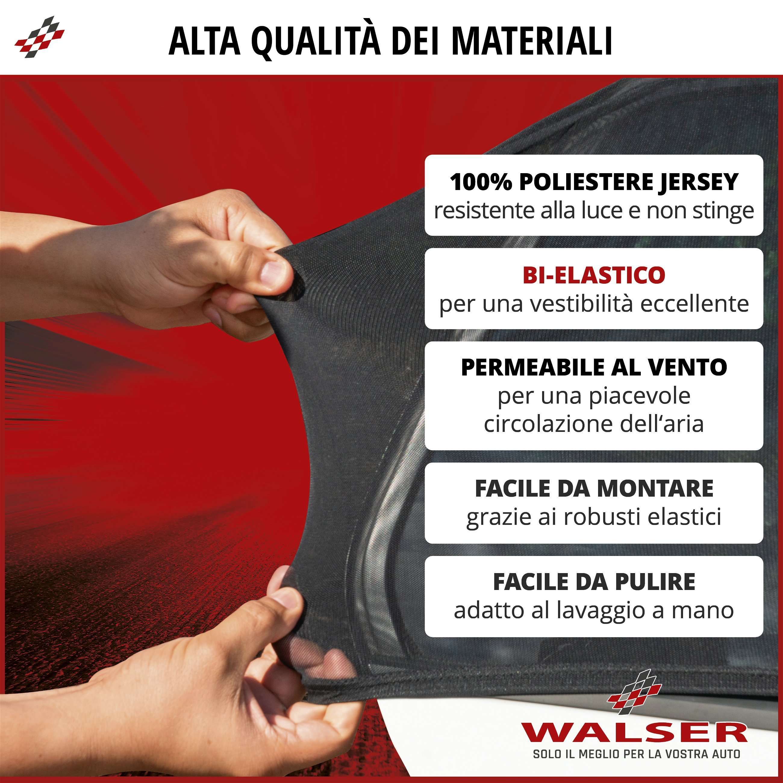 Calza di protezione solare per finestrini Premium, set di 2 parasole per finestrini laterali, protezione solare per auto, nero