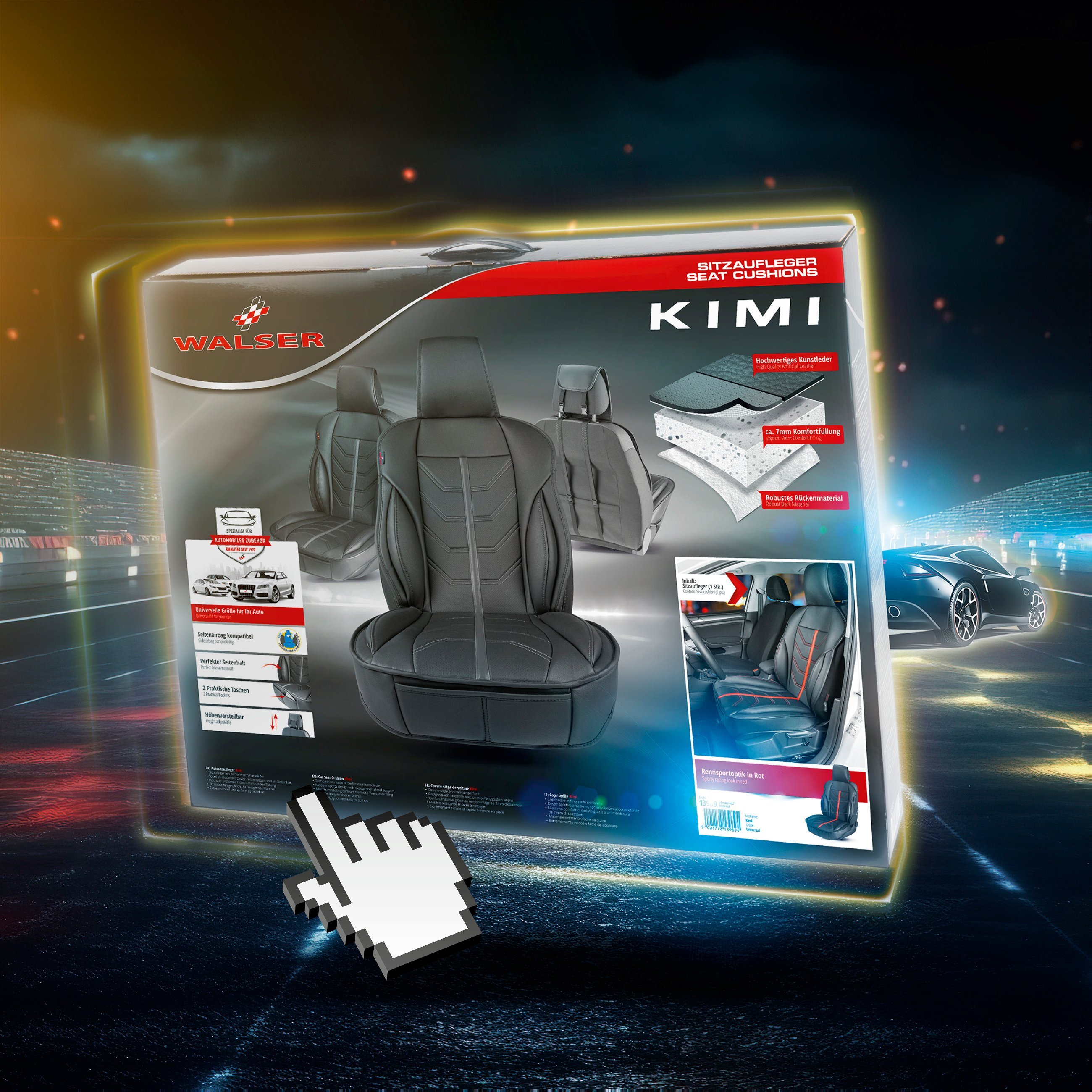 PKW Sitzauflage Kimi, Auto-Sitzaufleger im Rennsportdesign schwarz/blau