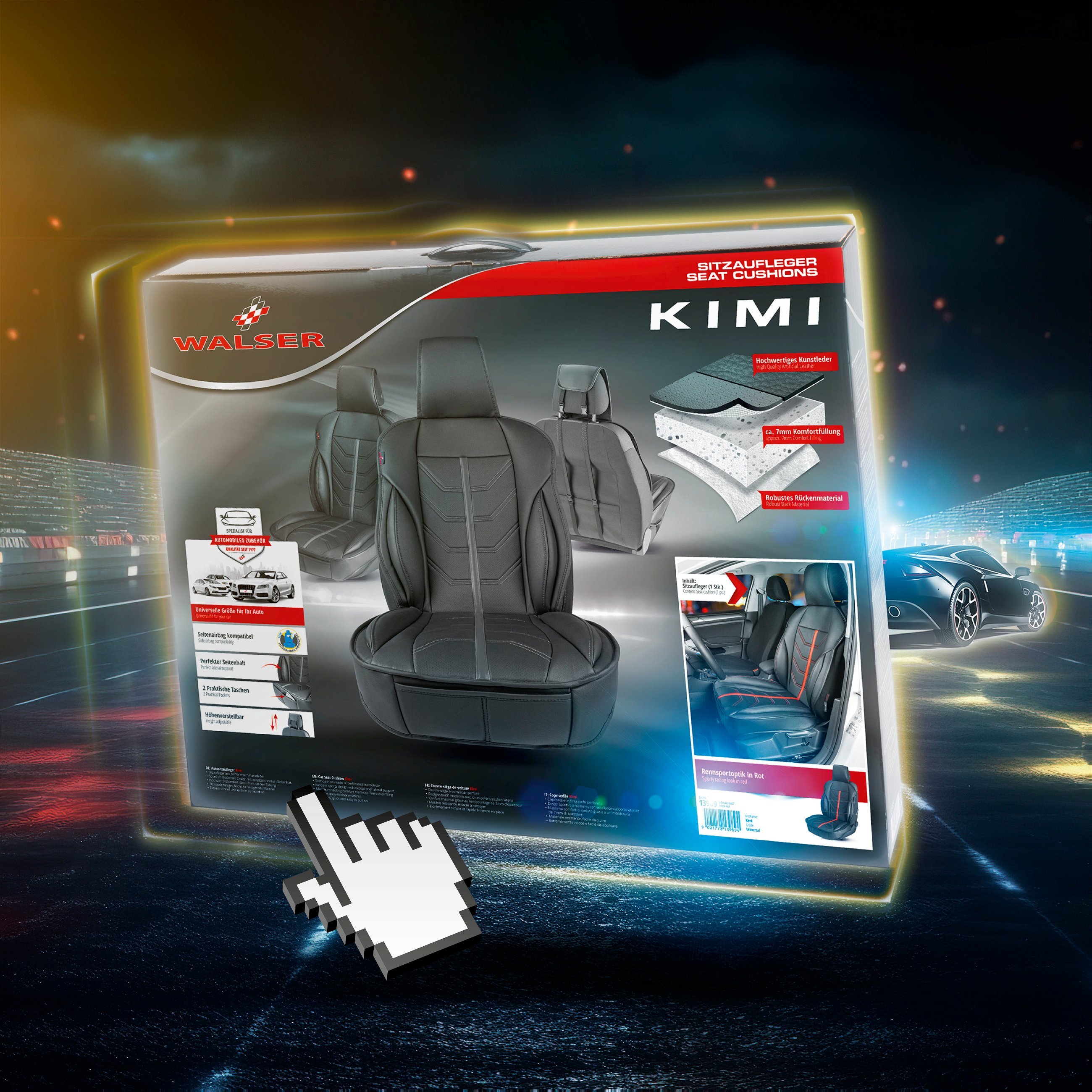 PKW Sitzauflage Kimi, Auto-Sitzaufleger im Rennsportdesign schwarz/gold