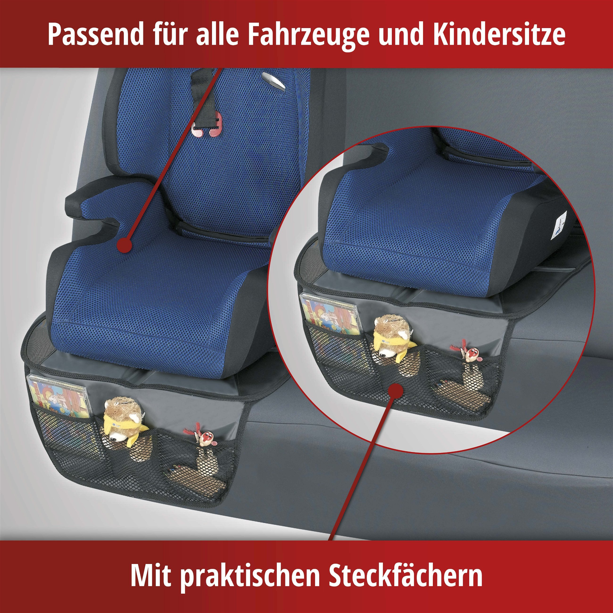 Kindersitzunterlage Tidy Fred, Auto-Schutzunterlage, Sitzschoner Kindersitz grau/schwarz