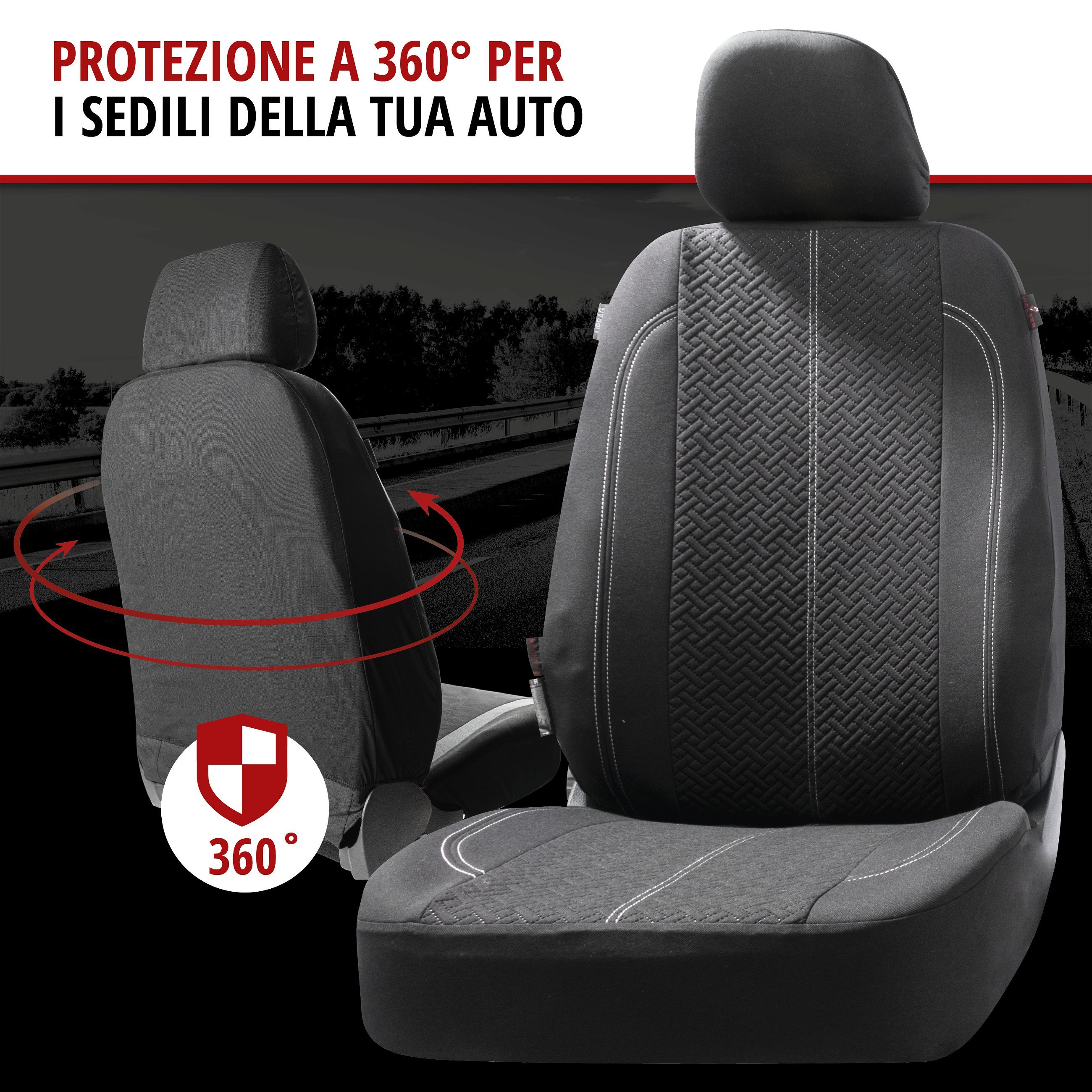 ZIPP IT Coprisedili Tratto set completo con sistema di chiusura lampo nero
