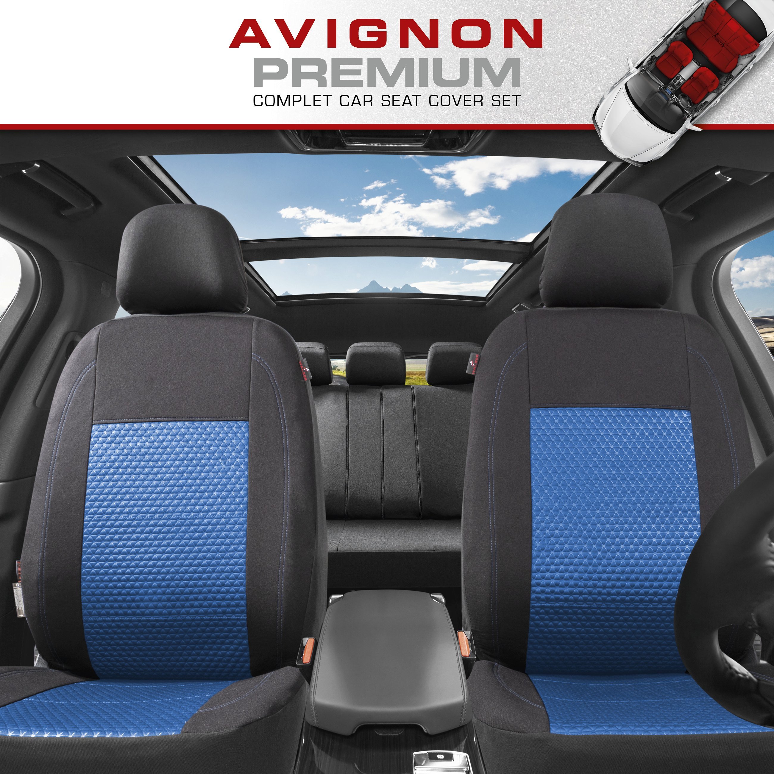ZIPP IT Premium Car seat covers Avignon complete set with zip-system black/blue