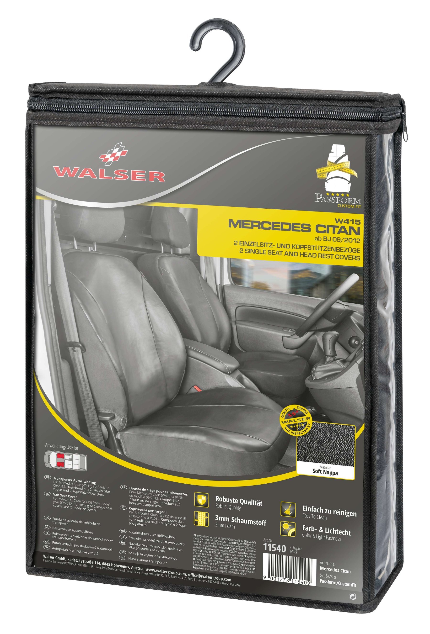 Seat cover made of imitation leather for Mercedes-Benz Citan W415, 2 single seat covers front