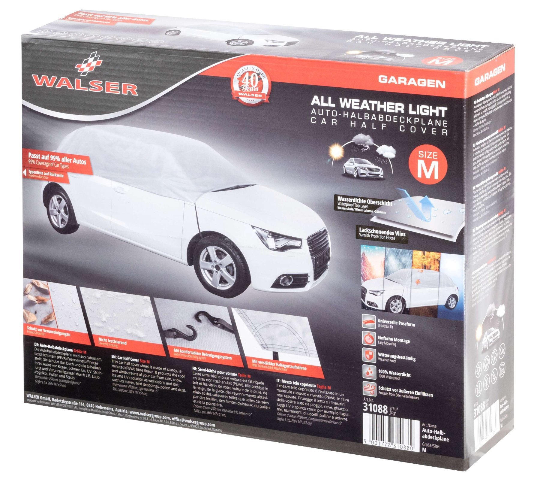 Car tarpaulin All Weather Light half garage size M light grey