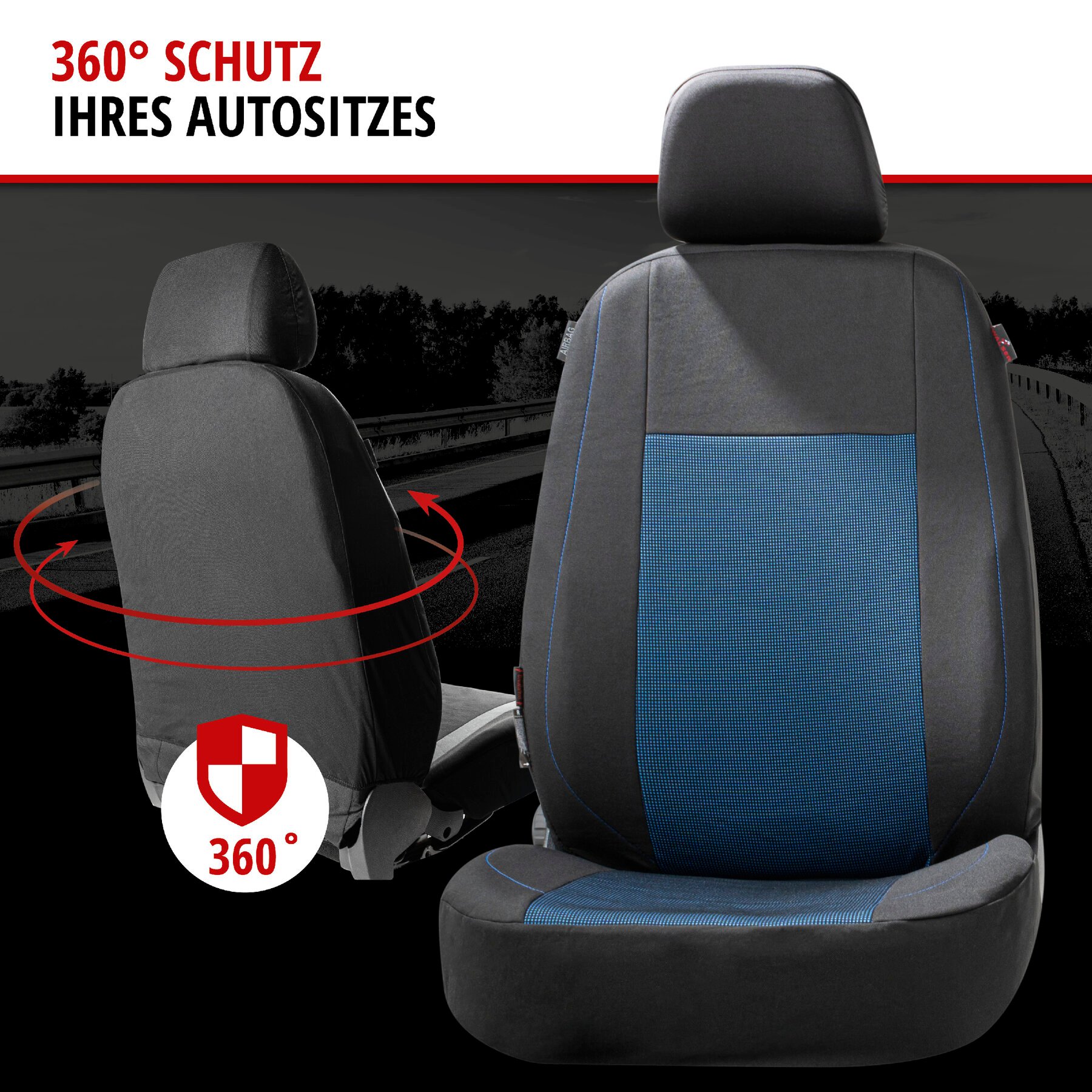 Autositzbezug ZIPP-IT Premium Ardwell, PKW-Schonbezüge Komplettset mit Reißverschluss-System schwarz/blau