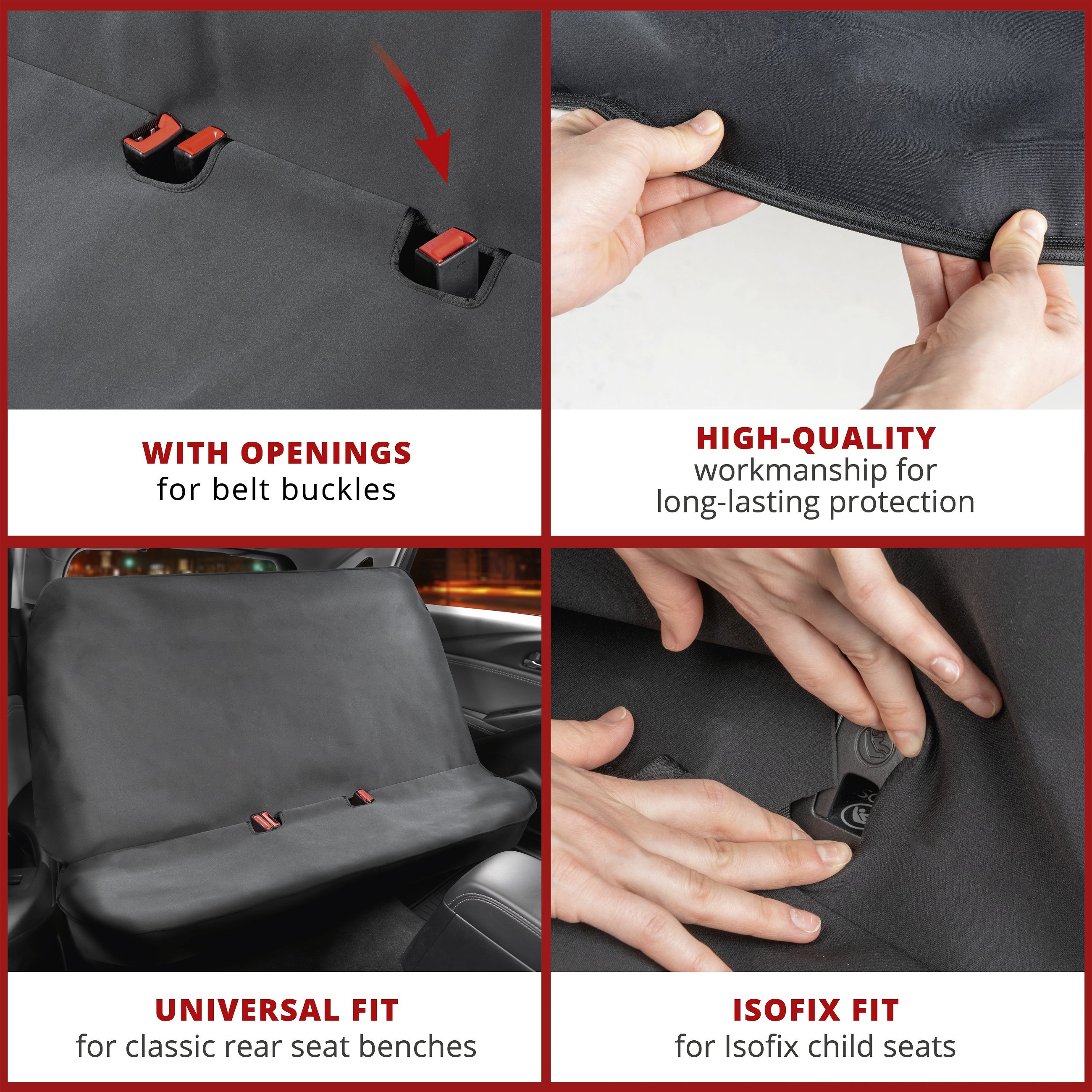Car seat cover neoprene for back seat, black