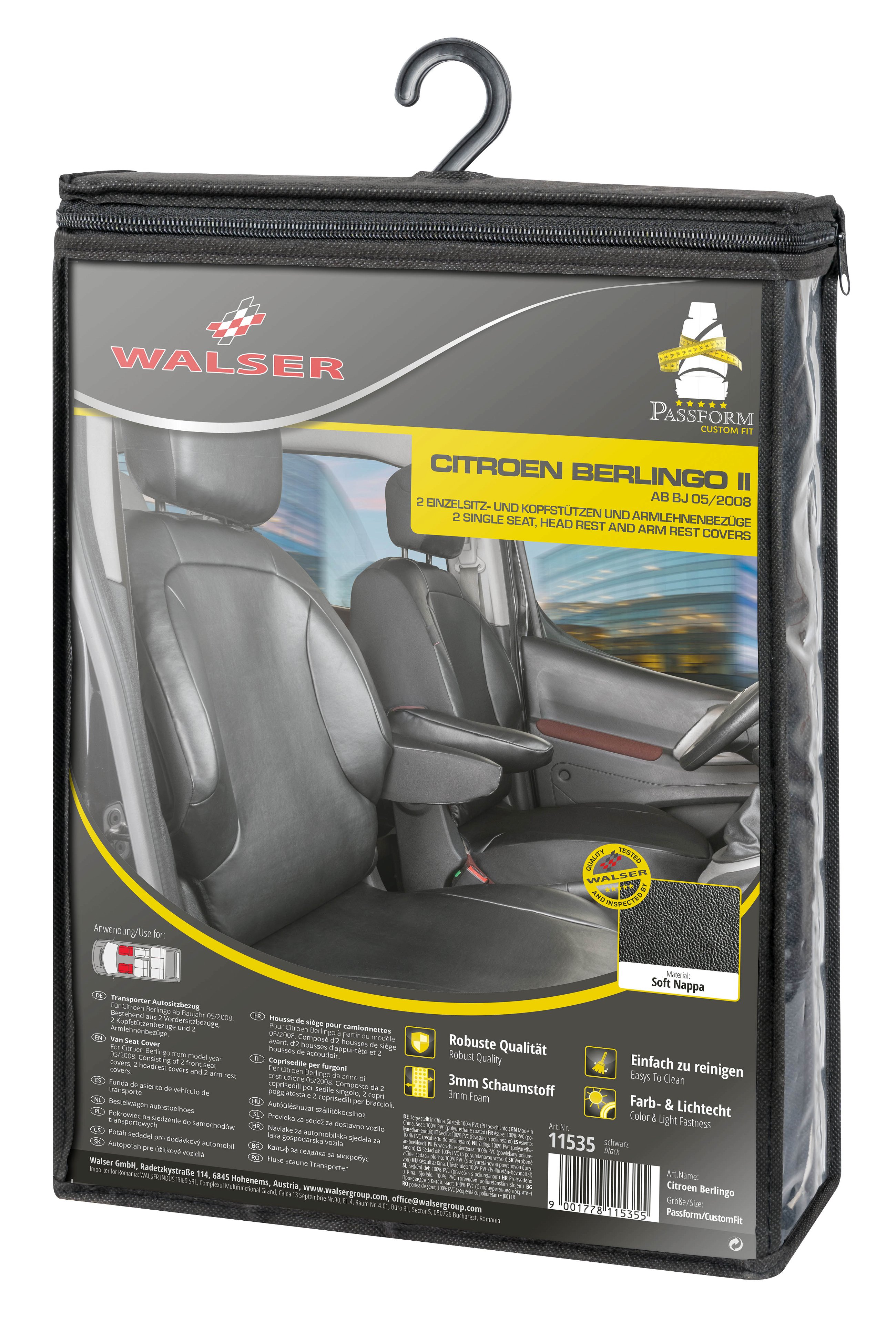 Car Seat cover Transporter made of imitation leather for Citroen Berlingo, 2 single seats front