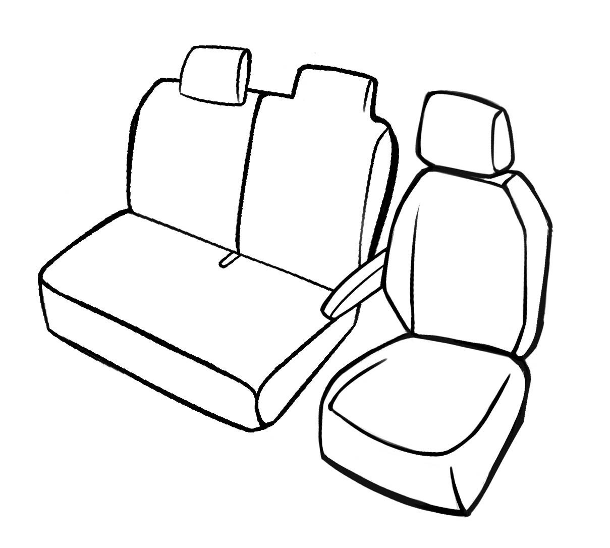 Premium Seat Cover for Renault Trafic 2014-Today, 1 single seat cover front, 1 double bench coverfolding backrest