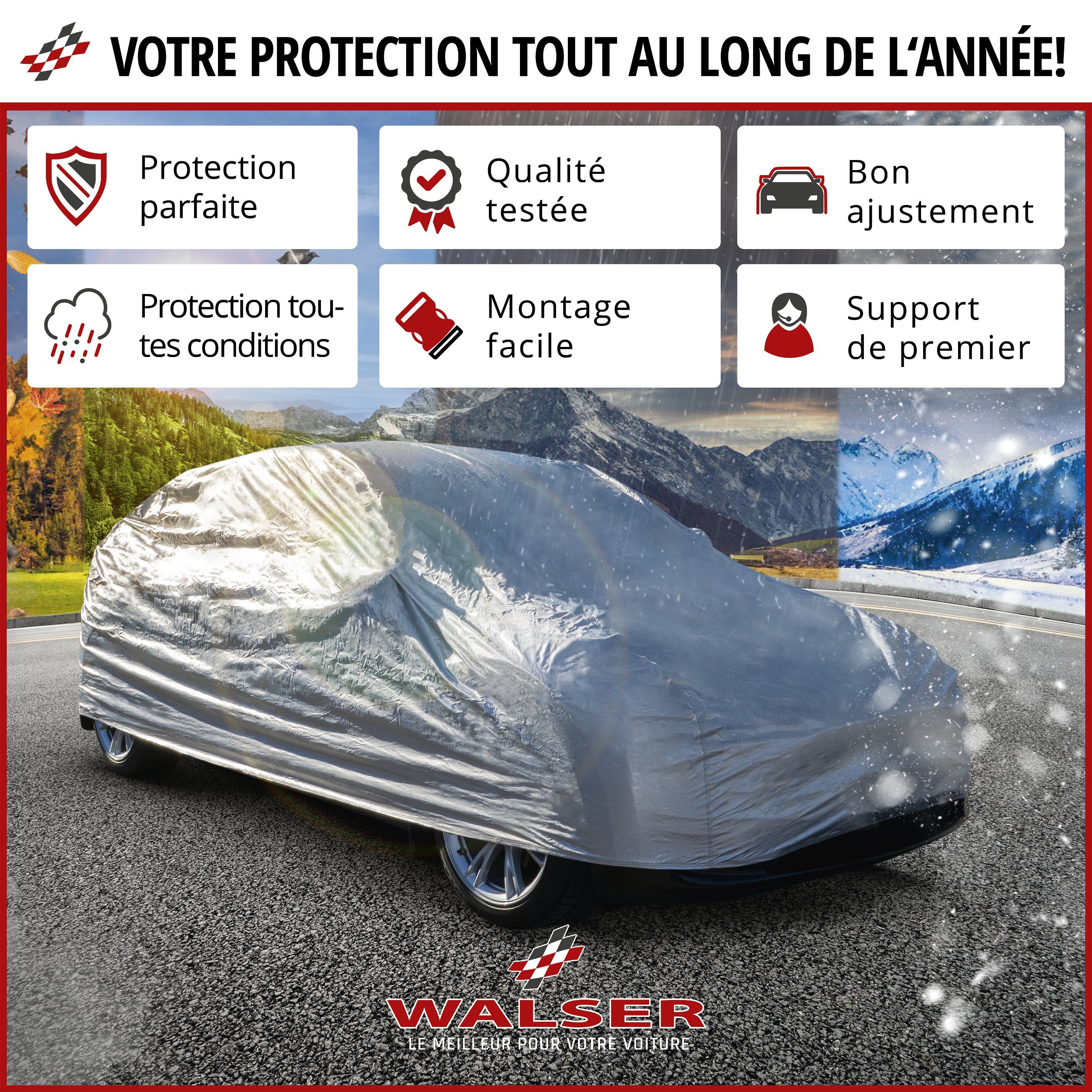 Bâche voiture All Weather Basic, bâche de voiture garage complet taille L argent