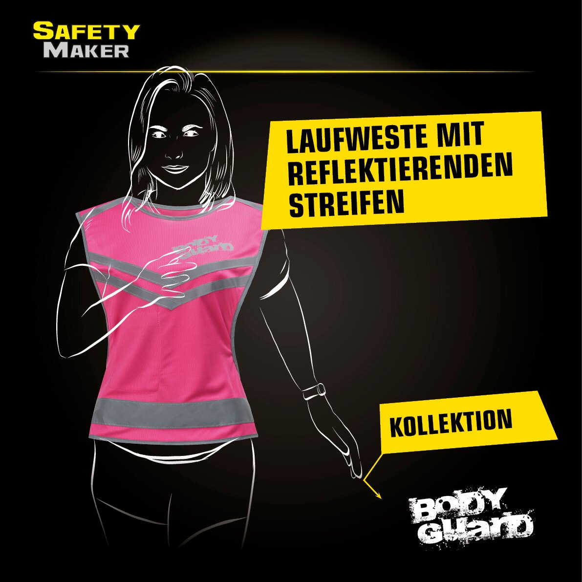 Laufweste mit reflektierenden Streifen pink - Grösse S/M